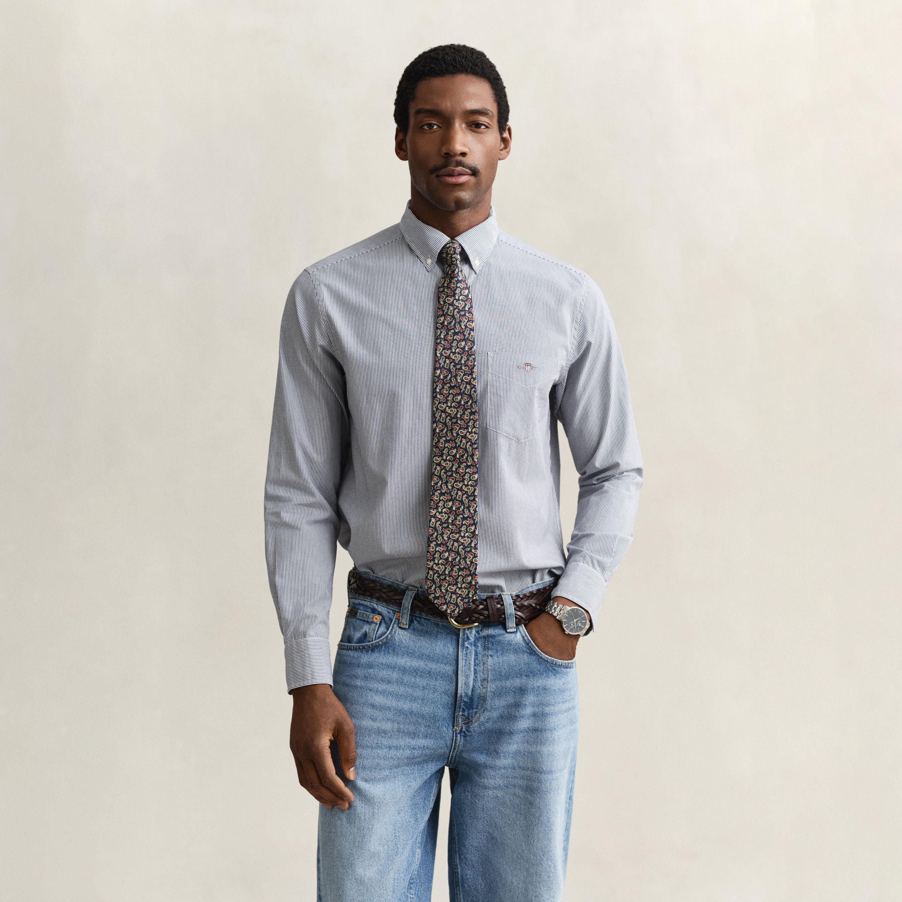 Gant Striped Regular Fit Long Sleeves Poplin Button-Down Collar Men's Shirt-men-clothing-shirts-image-1