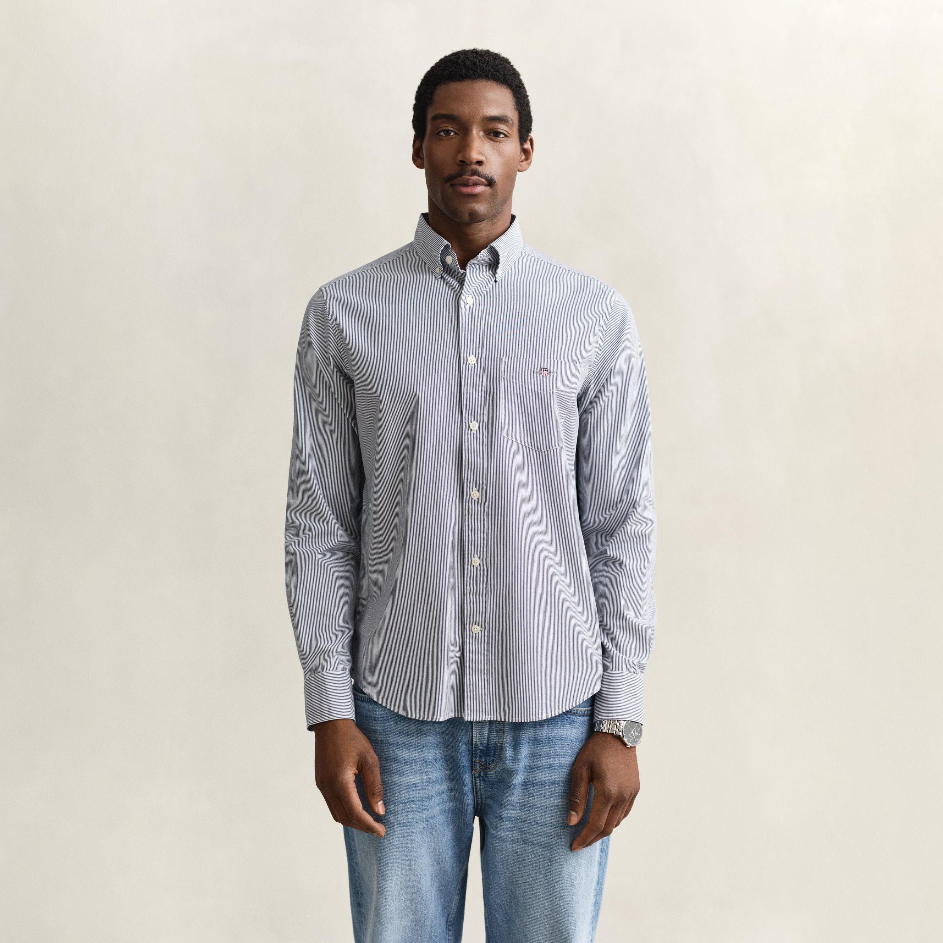 Gant Striped Regular Fit Long Sleeves Poplin Button-Down Collar Men's Shirt-men-clothing-shirts-image-22