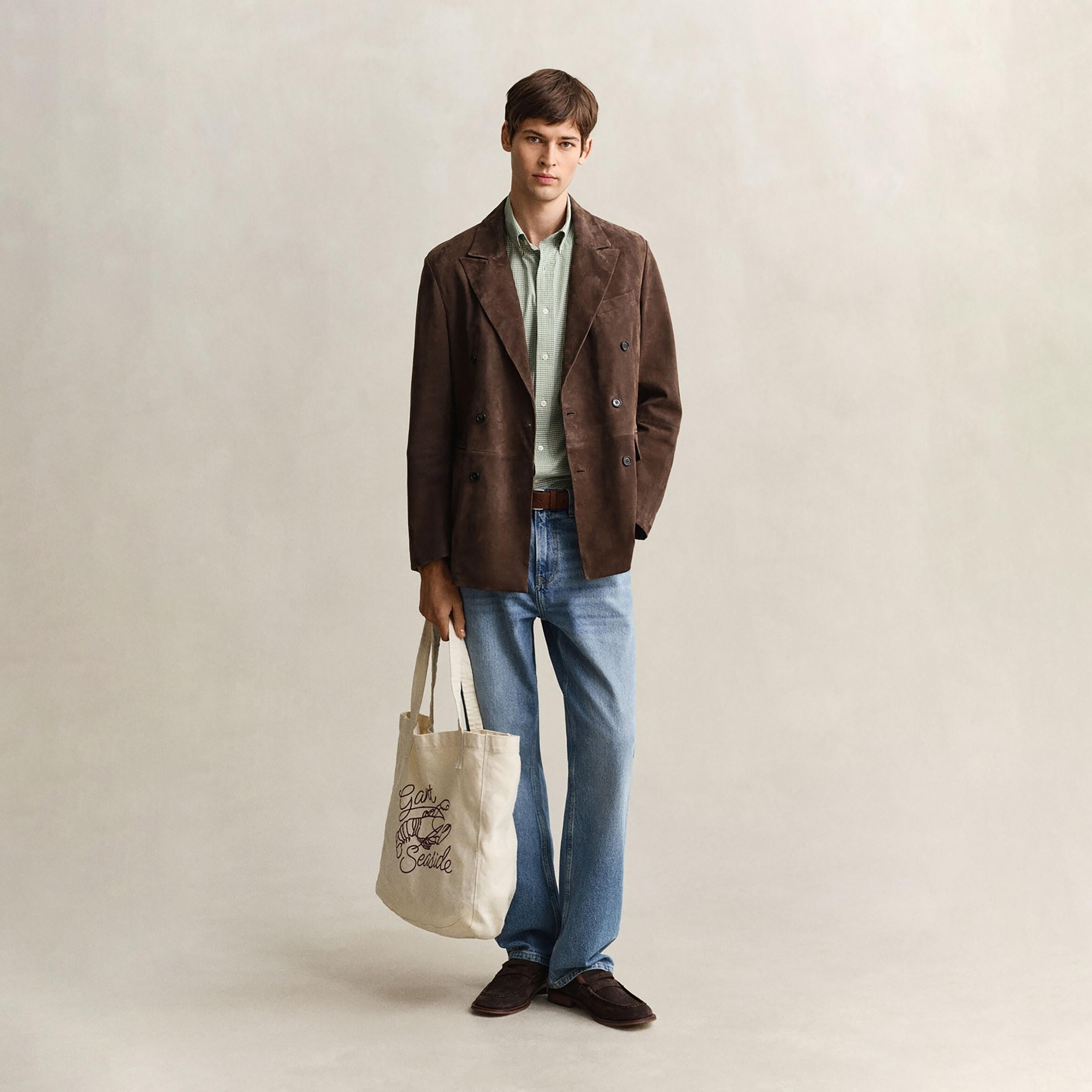 قميص رجالي بقصة عادية بمربعات بياقة بأزرار وأكمام قصيرة من غانت-men-clothing-shirts-image-2
