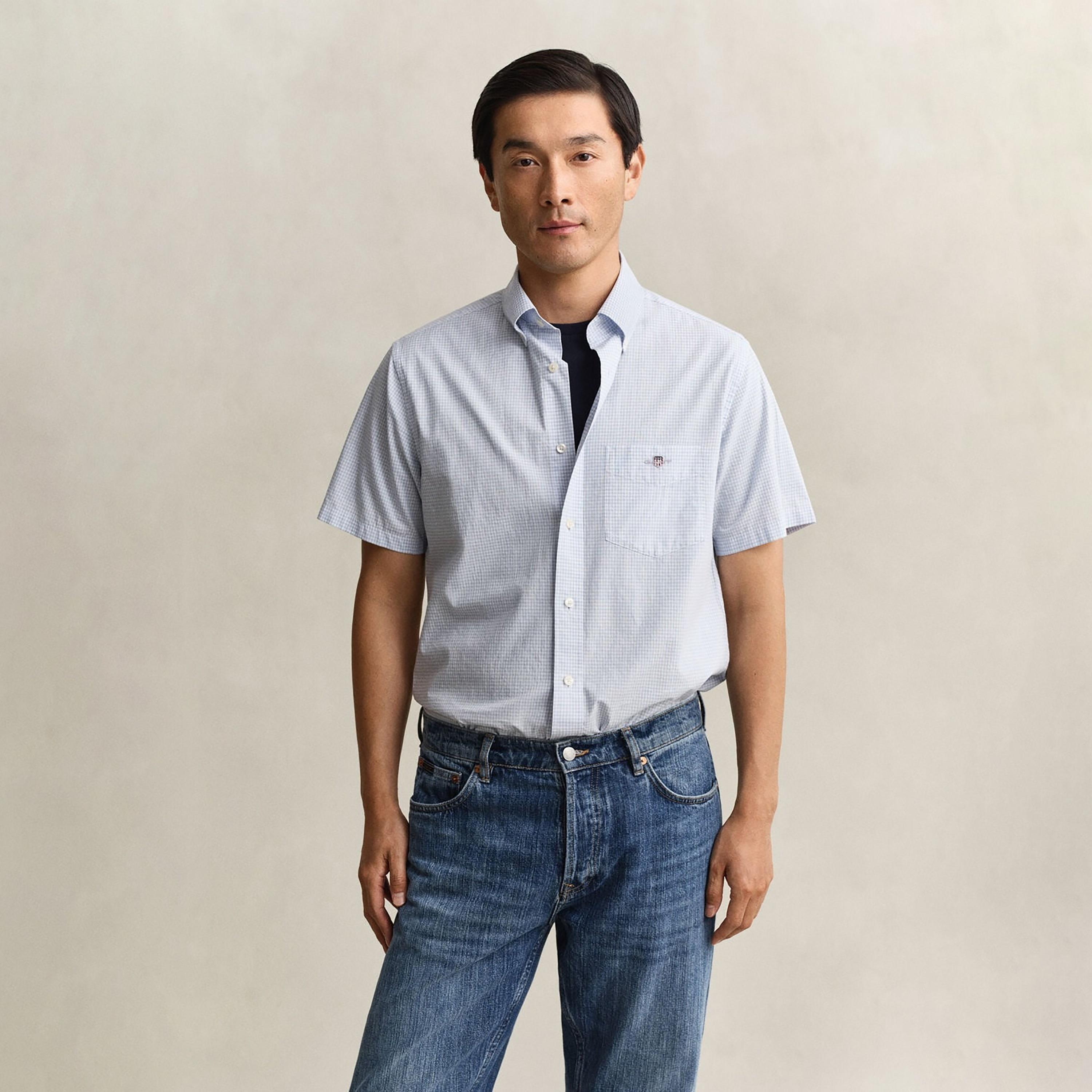 Gant Regular Fit Checked Button Down Collar Short Sleeves Men's Shirt-men-clothing-shirts-image-1