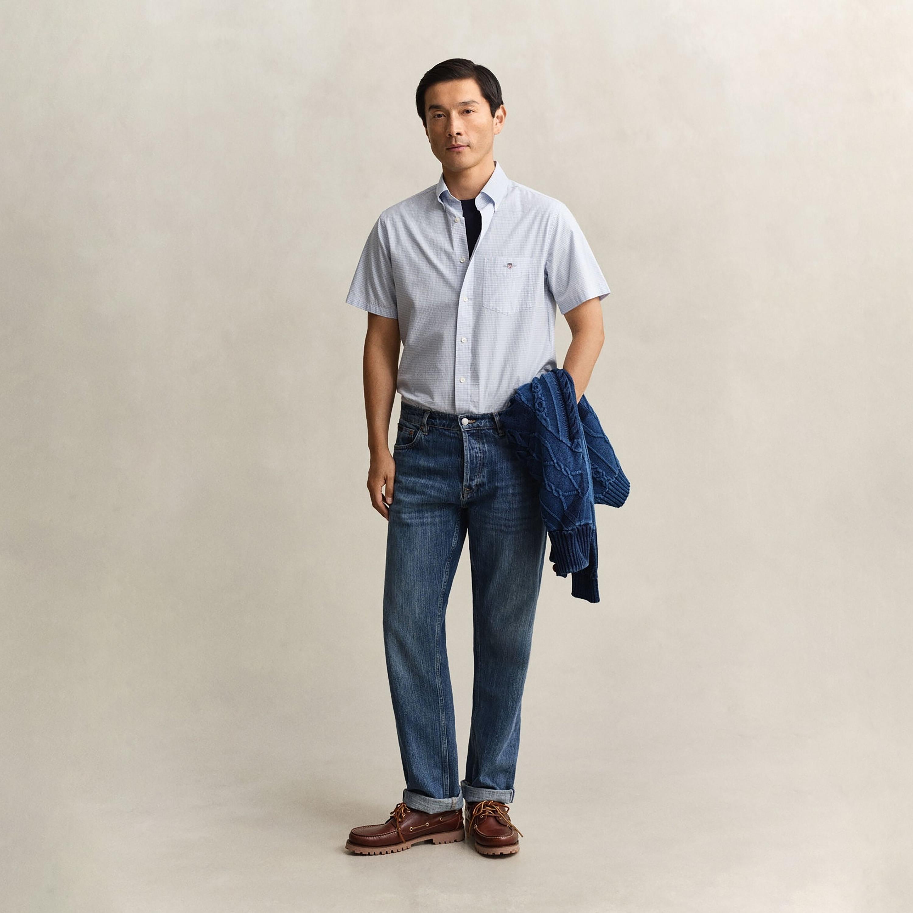 Gant Regular Fit Checked Button Down Collar Short Sleeves Men's Shirt-men-clothing-shirts-image-2