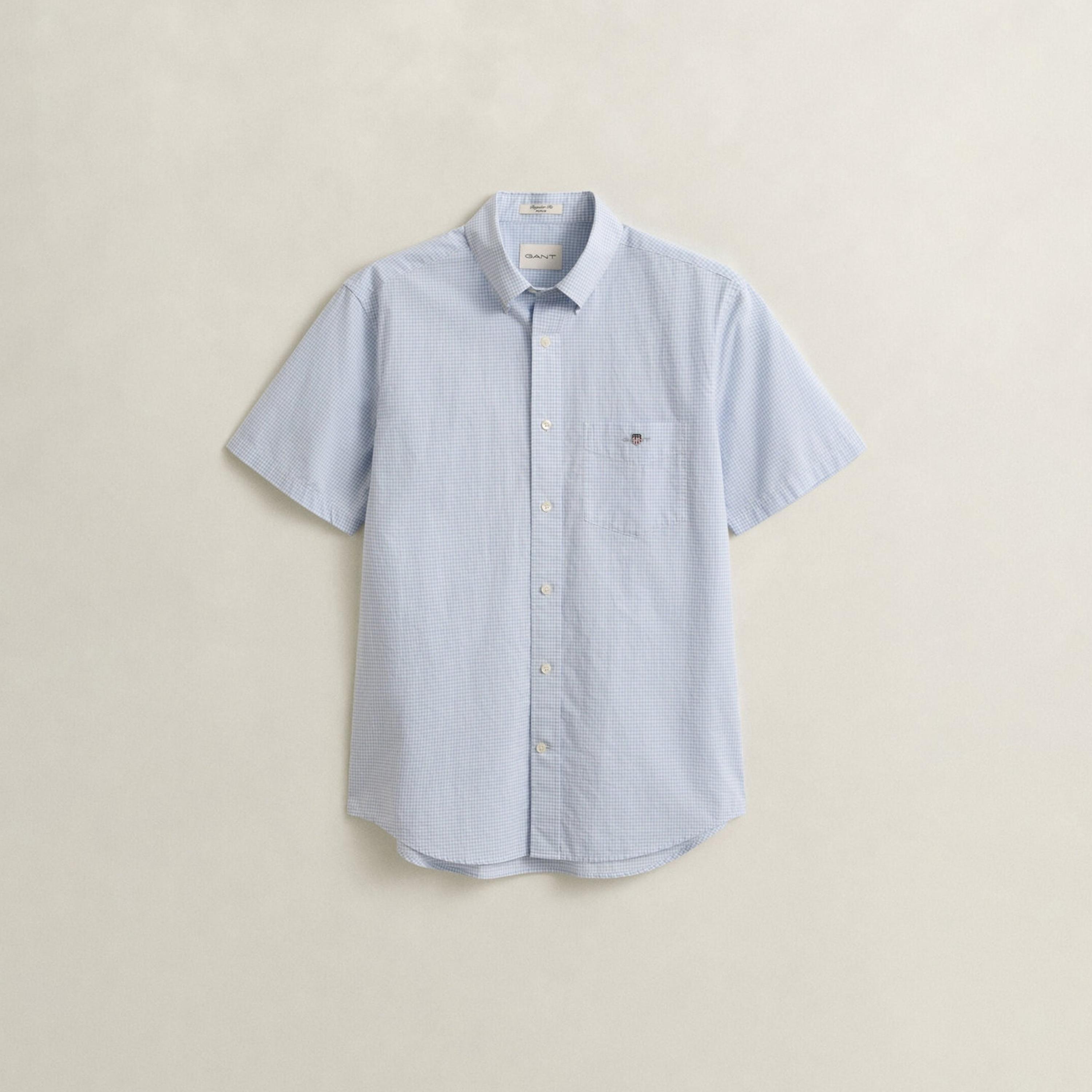 Gant Regular Fit Checked Button Down Collar Short Sleeves Men's Shirt-men-clothing-shirts-image-5