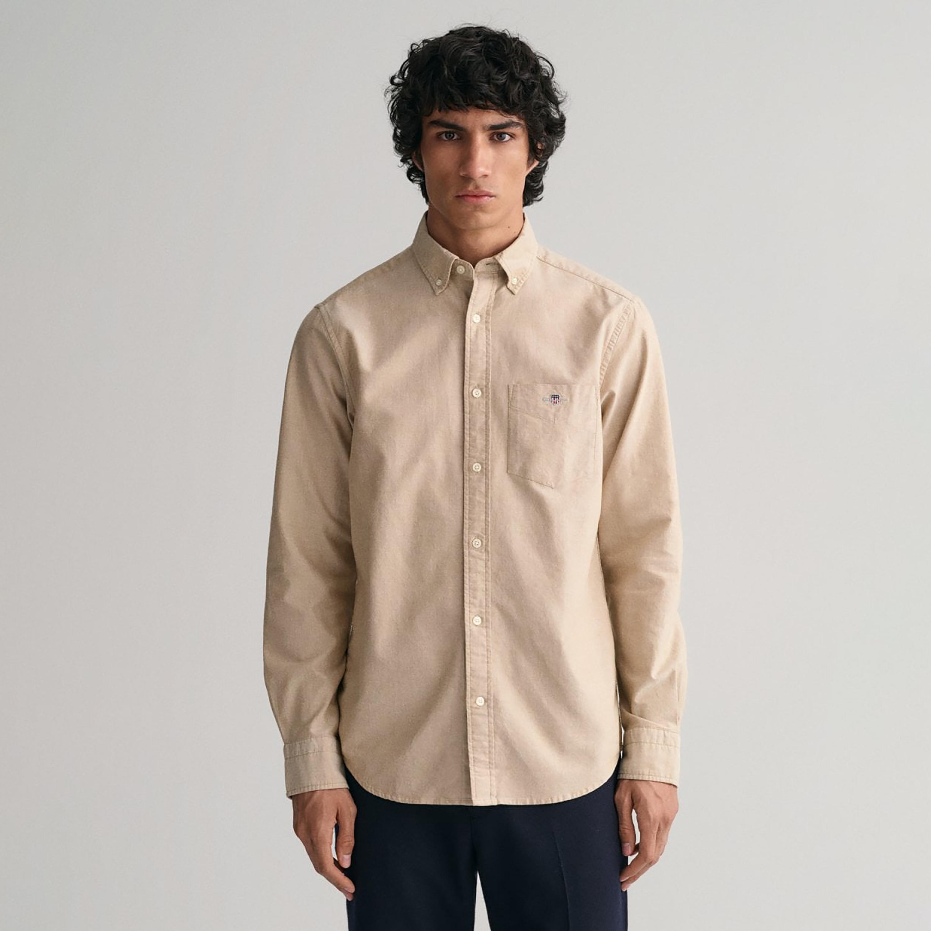 Gant Logo Detail Button Down Collar Long Sleeves Shirt with Patch Pocket-men-clothing-shirts-image-1