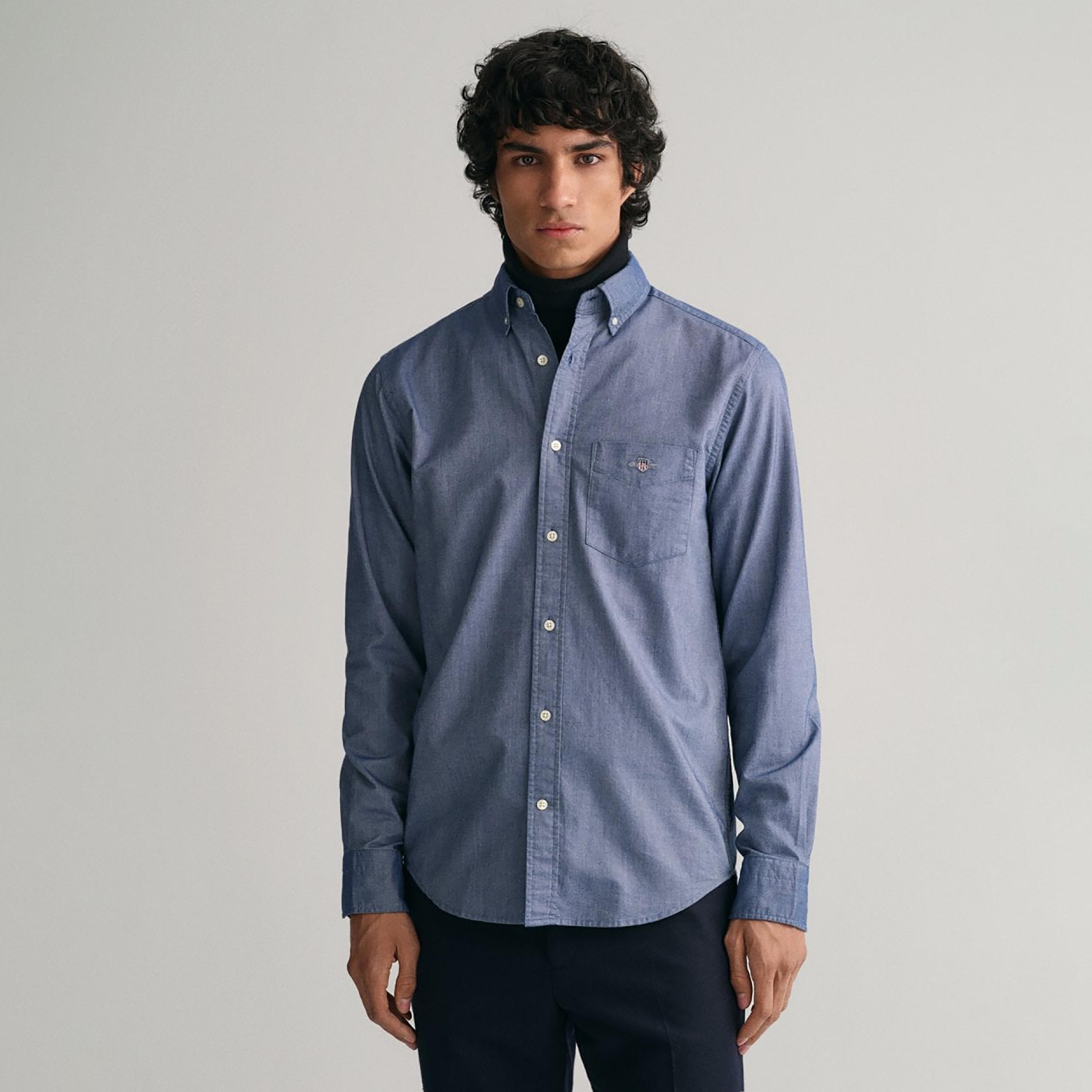 Gant Logo Detail Button Down Collar Long Sleeves Shirt with Patch Pocket-men-clothing-shirts-image-1