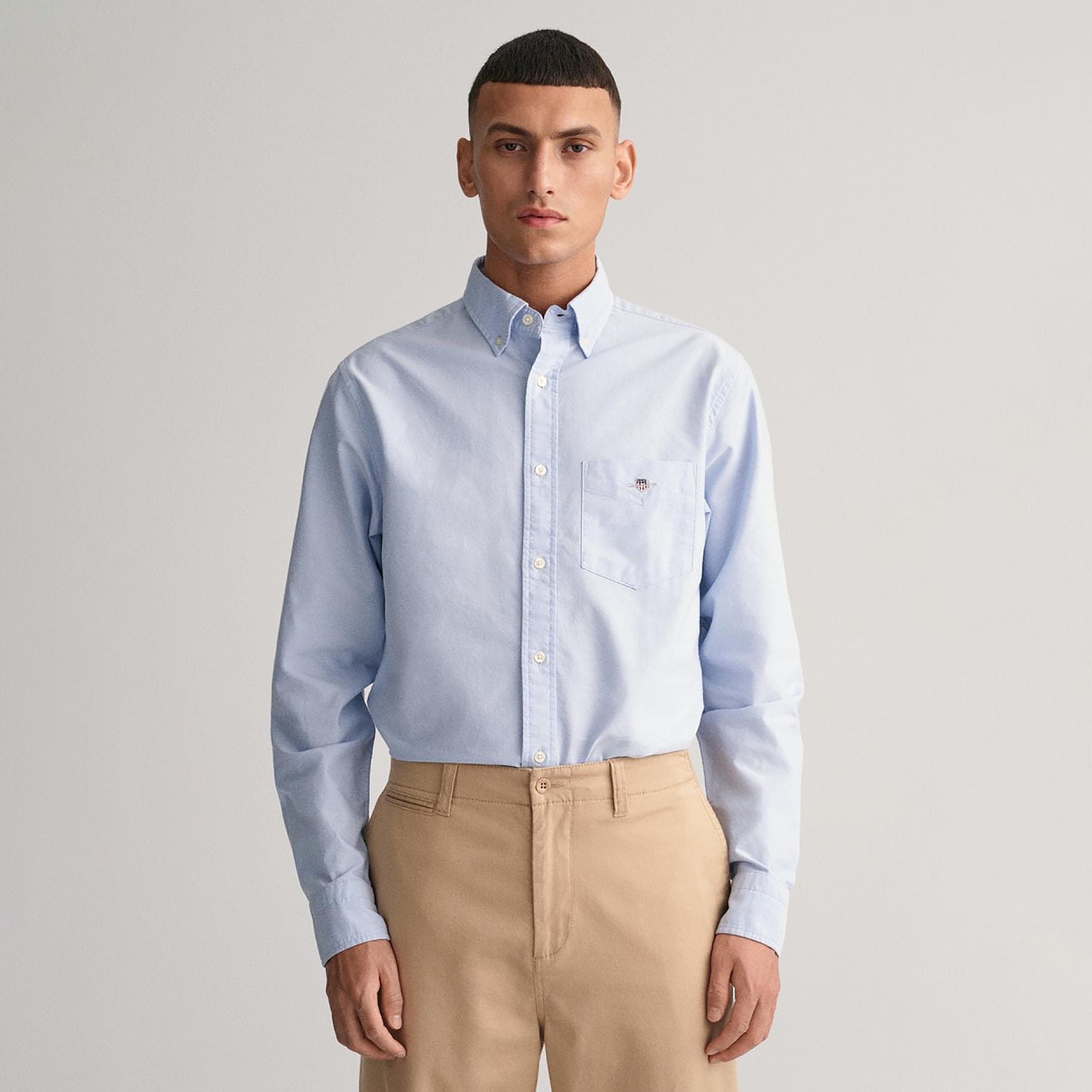 Gant Logo Detail Button Down Collar Long Sleeves Shirt with Patch Pocket-men-clothing-shirts-image-1