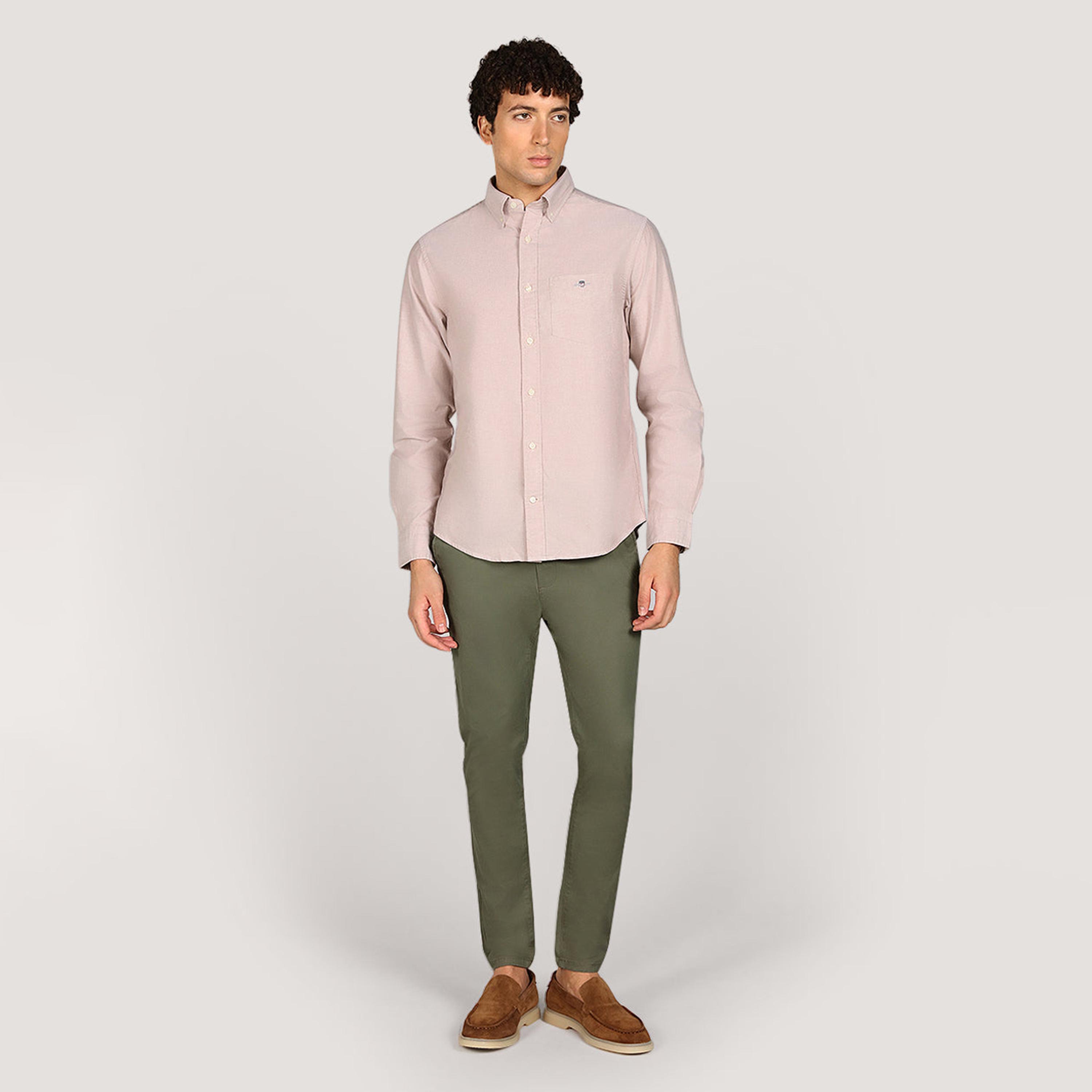 قميص أكسفورد رجالي بقصة عادية بياقة بأزرار وأكمام طويلة، سادة من جانت-men-clothing-shirts-image-6