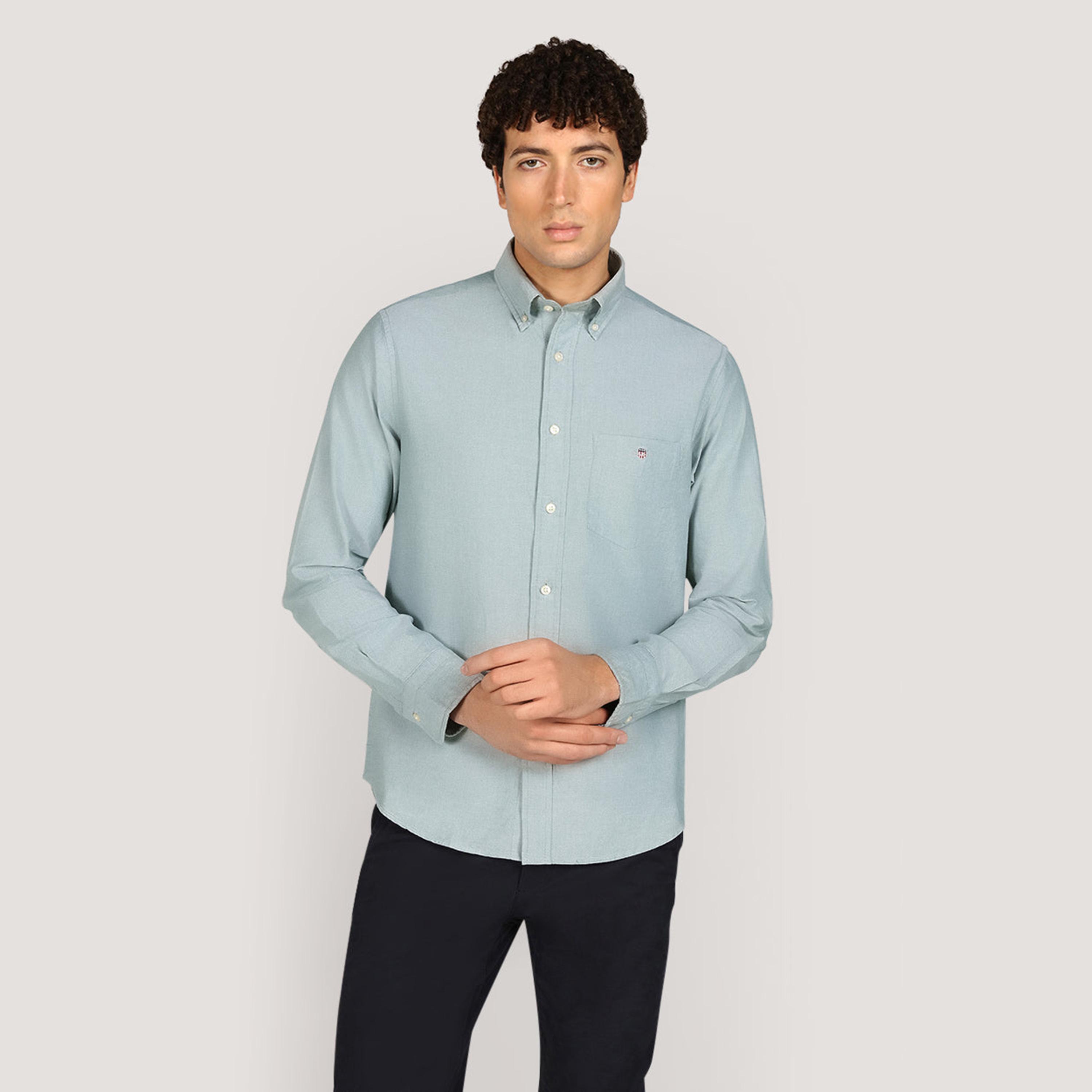 قميص أكسفورد رجالي بقصة عادية بياقة بأزرار وأكمام طويلة، سادة من جانت-men-clothing-shirts-image-1