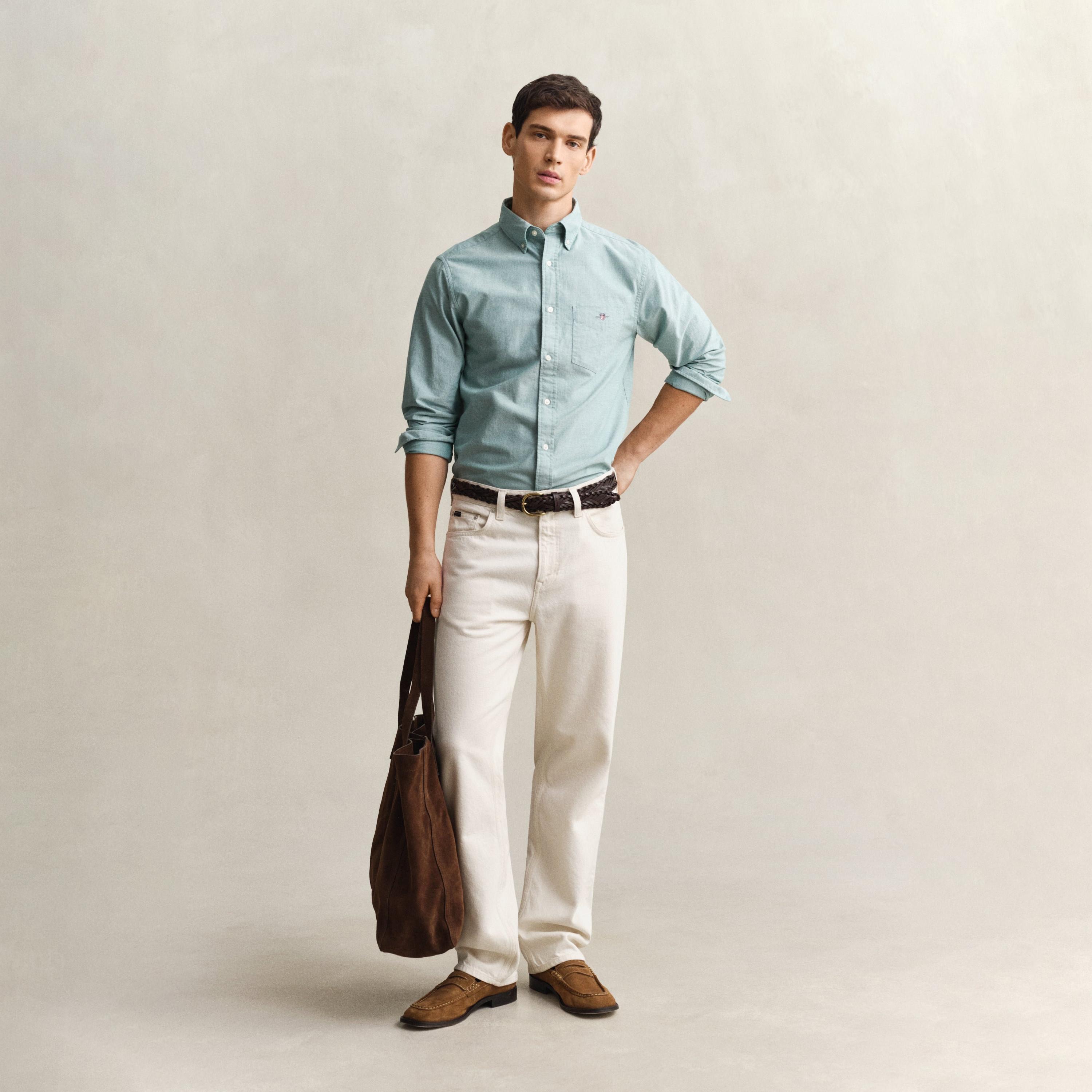 قميص رجالي بقصة عادية بياقة بأزرار سفلية سادة وأكمام طويلة من جانت.-men-clothing-shirts-image-7