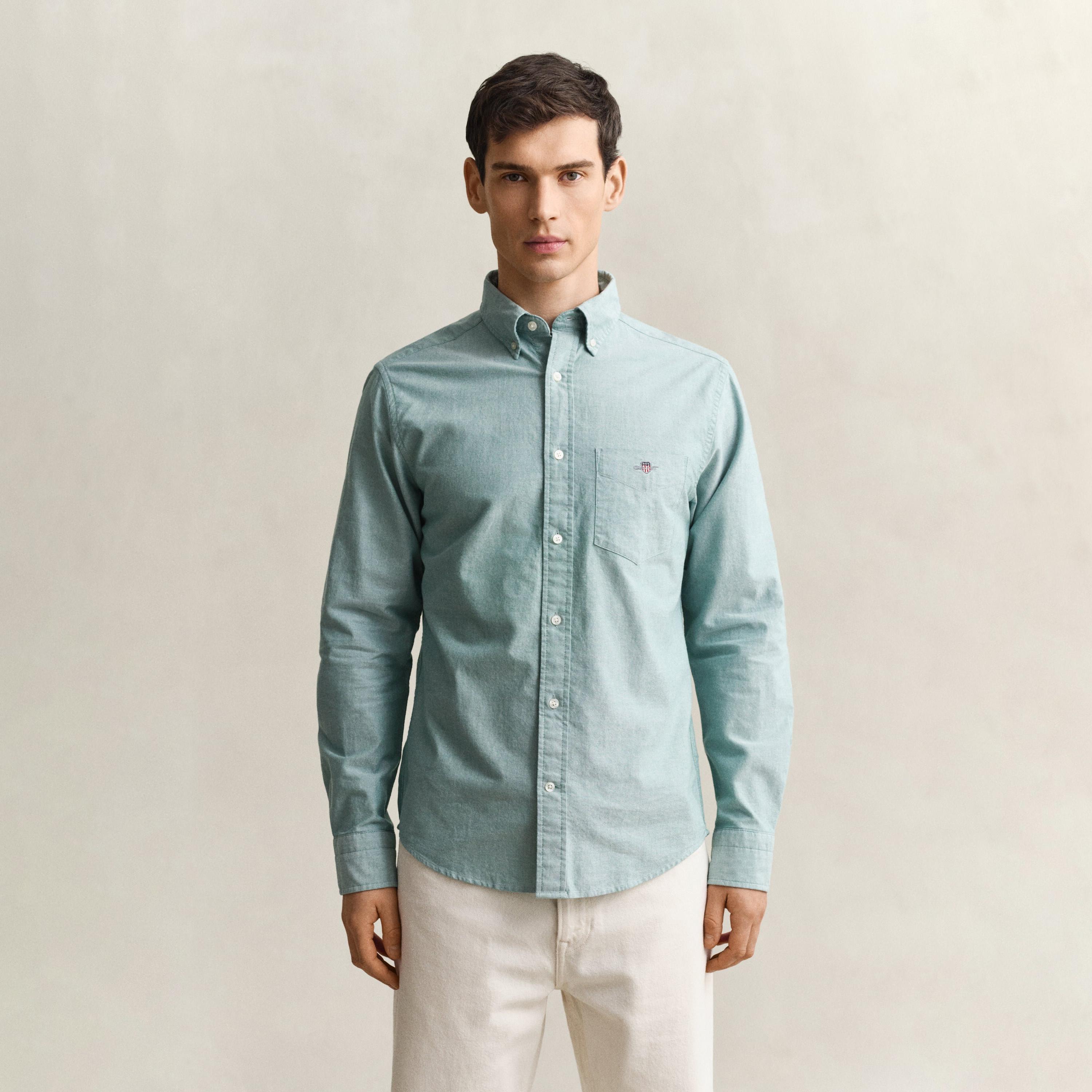 Gant Regular Fit Plain Button-Down Collar Long Sleeves Men's Shirt-men-clothing-shirts-image-5