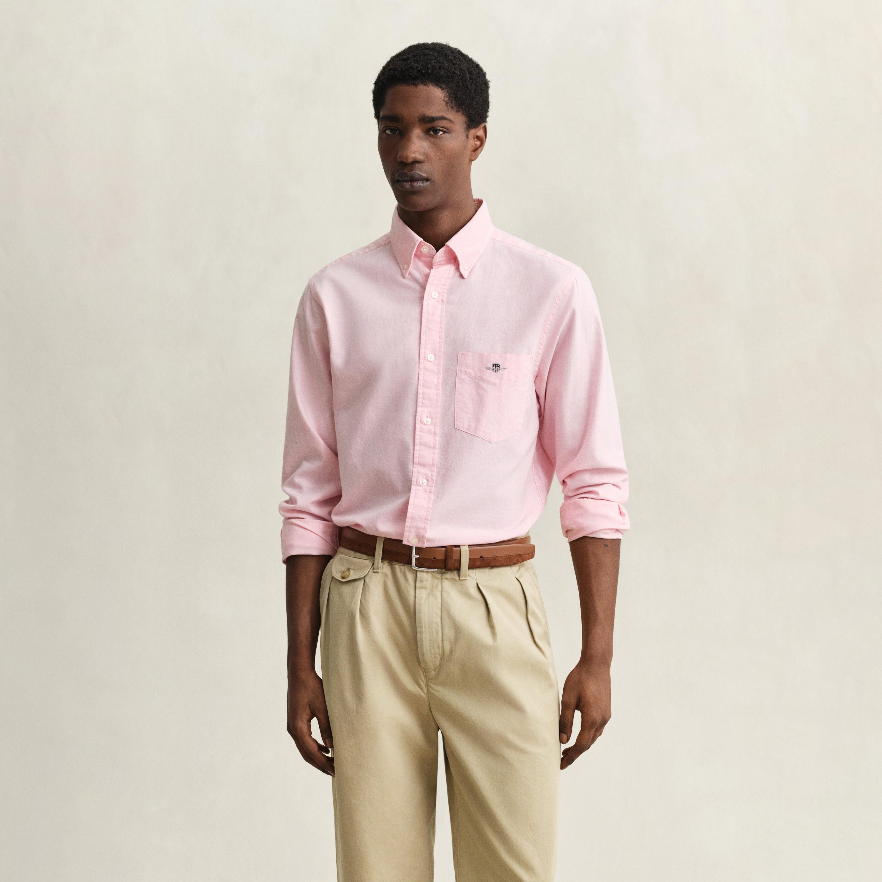قميص رجالي بقصة عادية بياقة بأزرار سفلية سادة وأكمام طويلة من جانت.-men-clothing-shirts-image-15