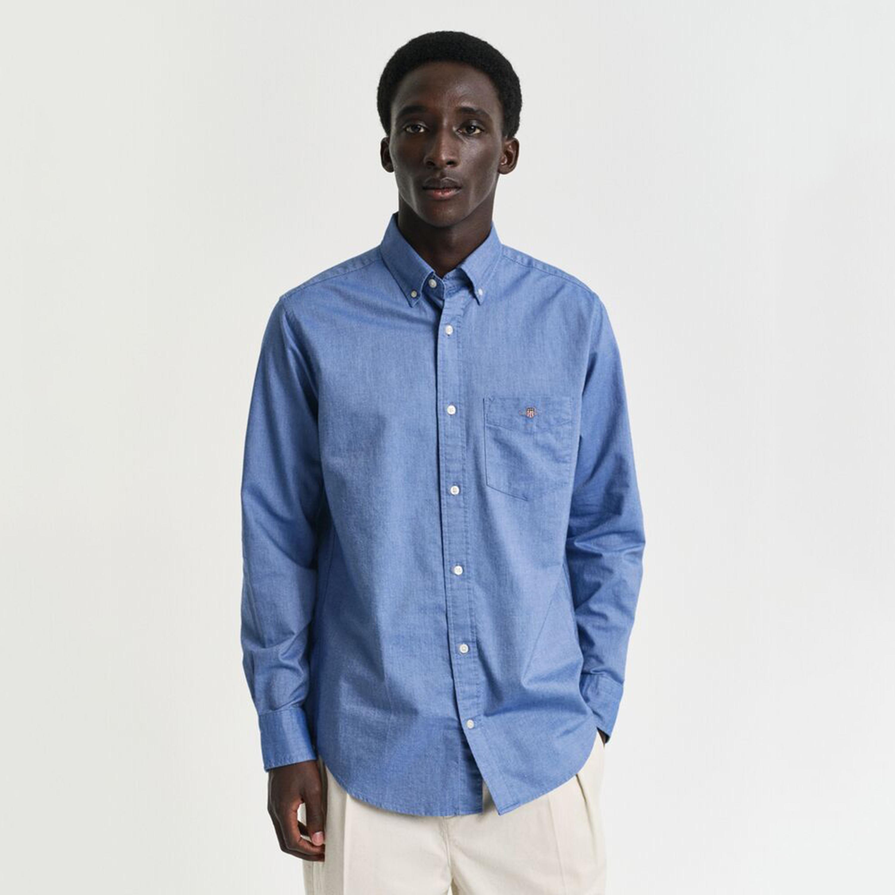 قميص رجالي بقصة عادية بياقة بأزرار سفلية سادة وأكمام طويلة من جانت.-men-clothing-shirts-image-1