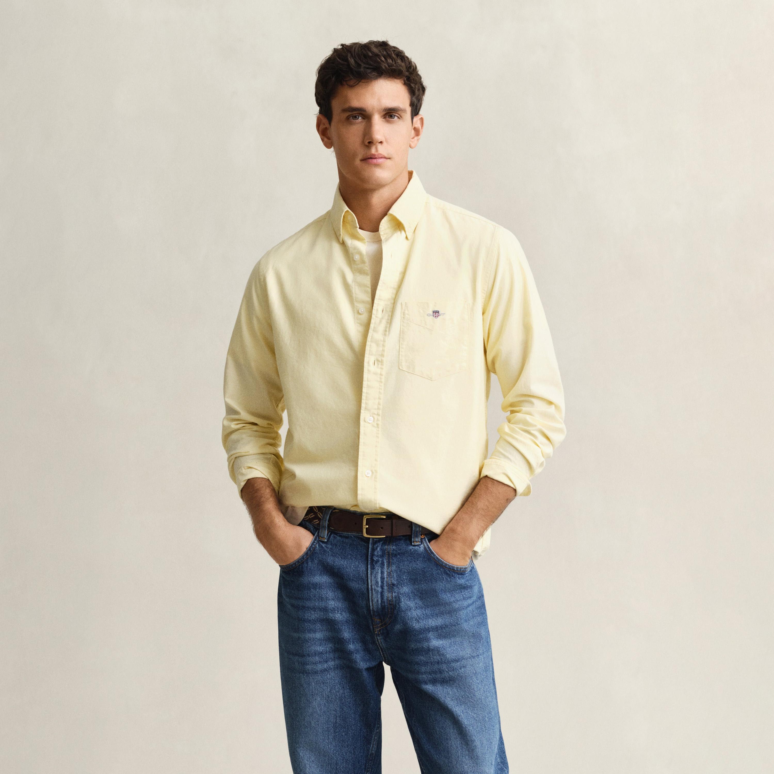 قميص رجالي بقصة عادية بياقة بأزرار سفلية سادة وأكمام طويلة من جانت.-men-clothing-shirts-image-21