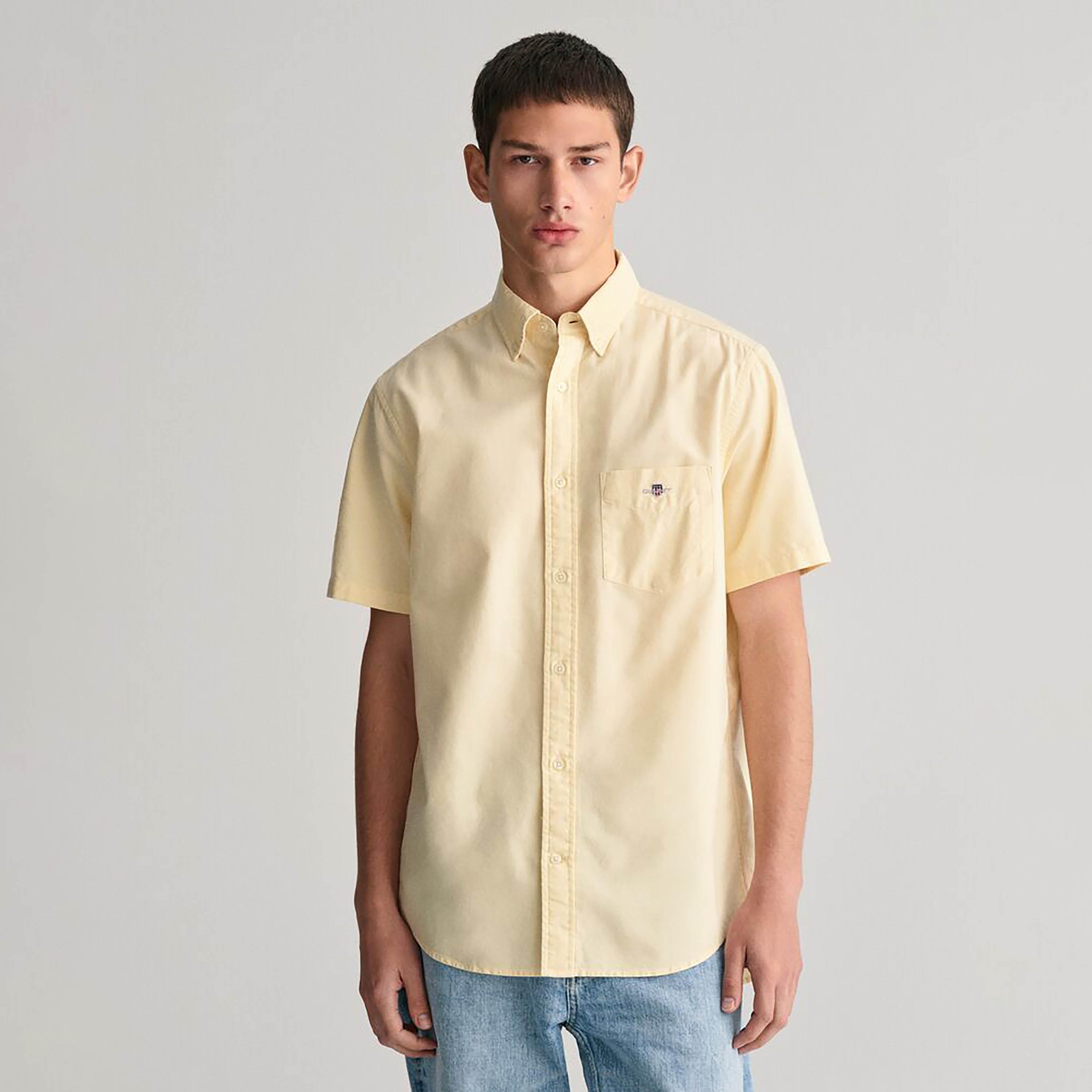 Gant Regular Fit Plain Button-Down Collar Short Sleeves Men's Shirt-men-clothing-shirts-image-4
