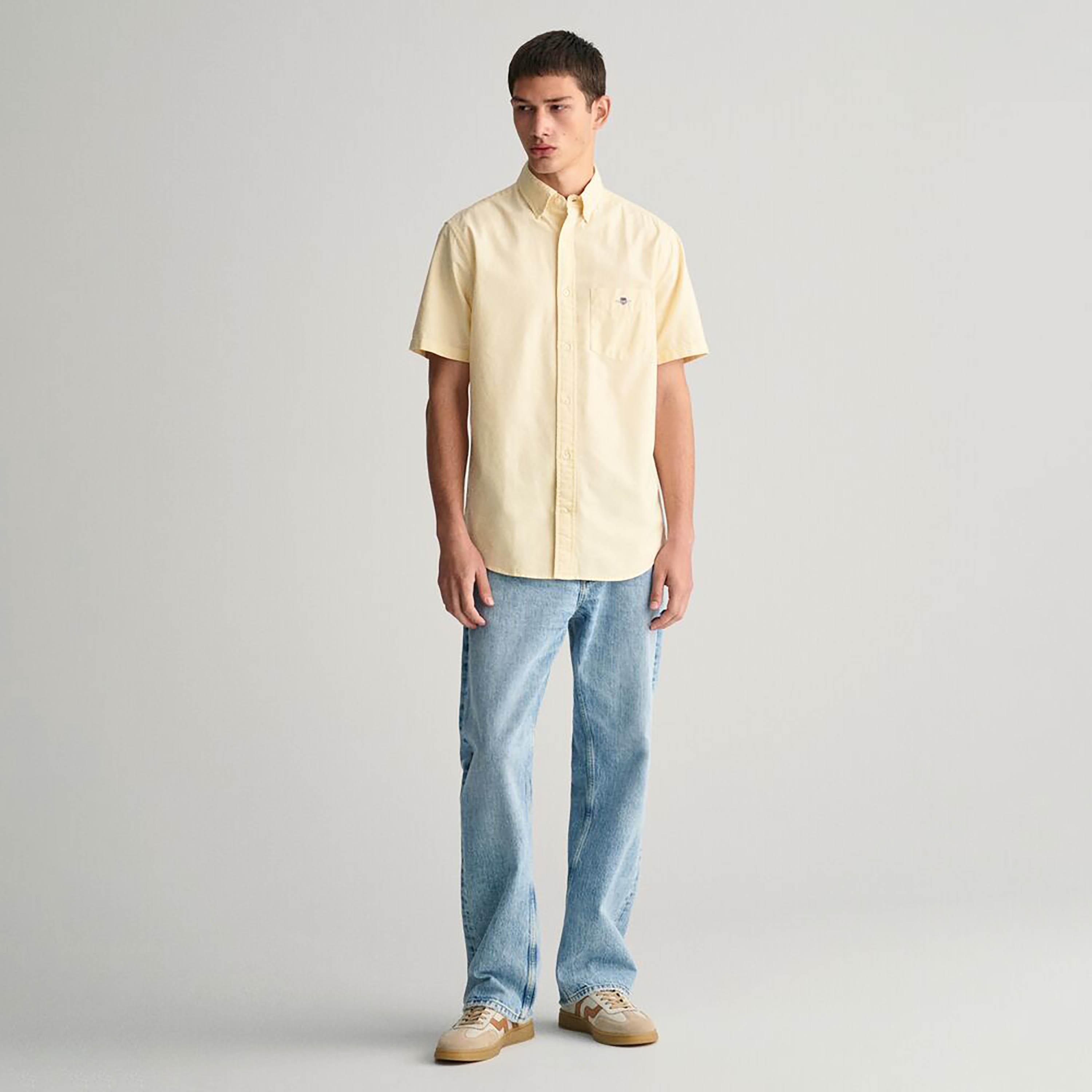 Gant Regular Fit Plain Button-Down Collar Short Sleeves Men's Shirt-men-clothing-shirts-image-6