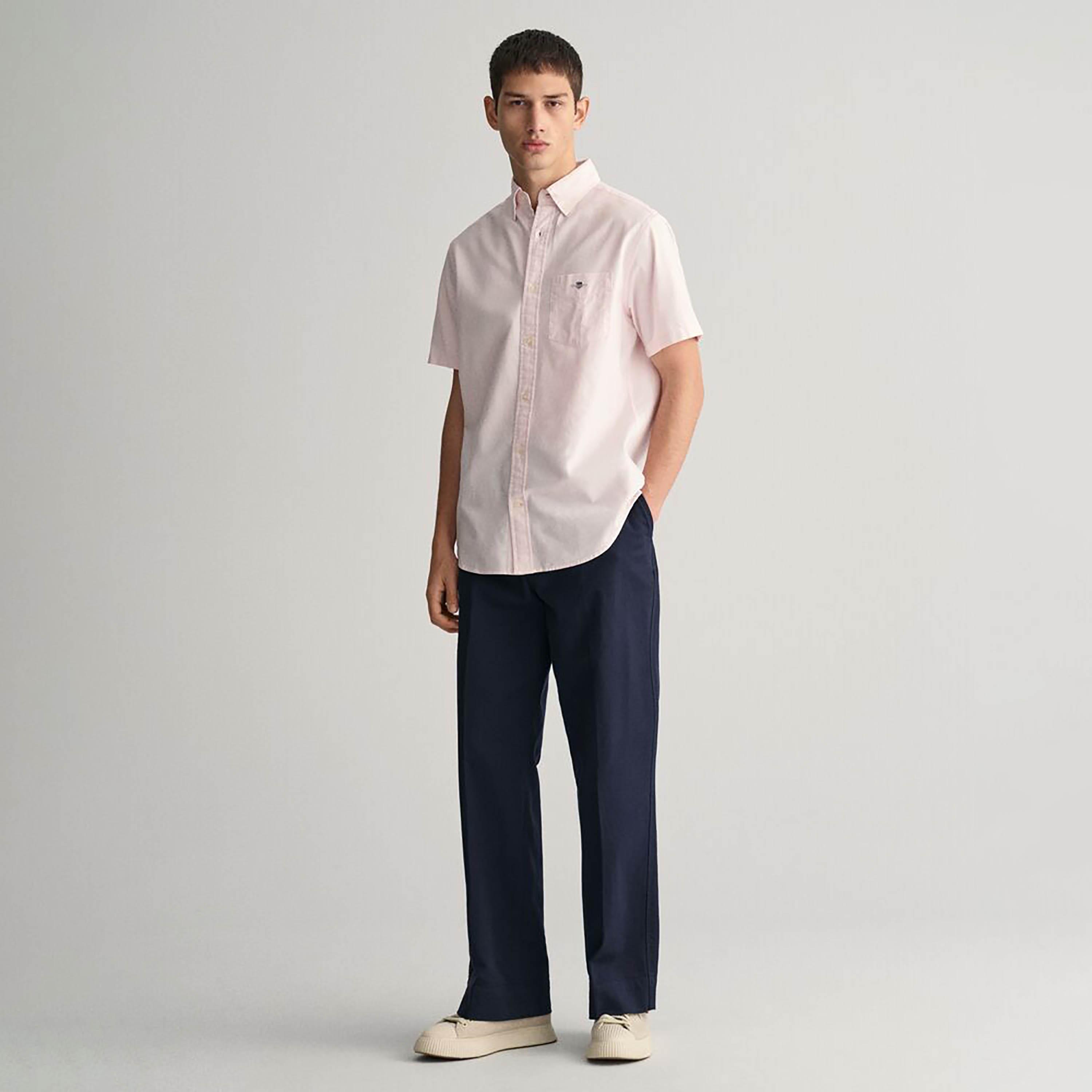 Gant Regular Fit Plain Button-Down Collar Short Sleeves Men's Shirt-men-clothing-shirts-image-1