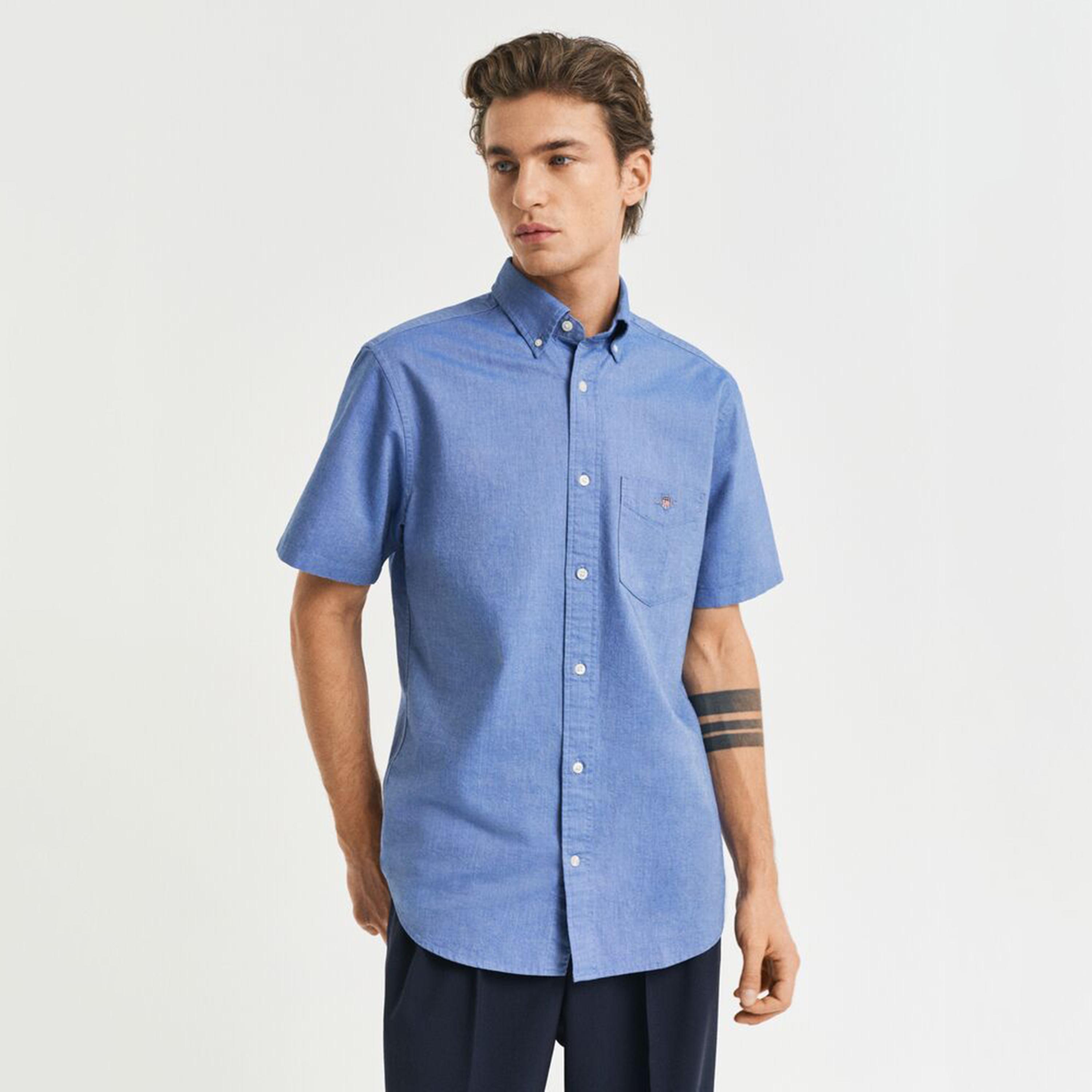 Gant Regular Fit Plain Button-Down Collar Short Sleeves Men's Shirt-men-clothing-shirts-image-2