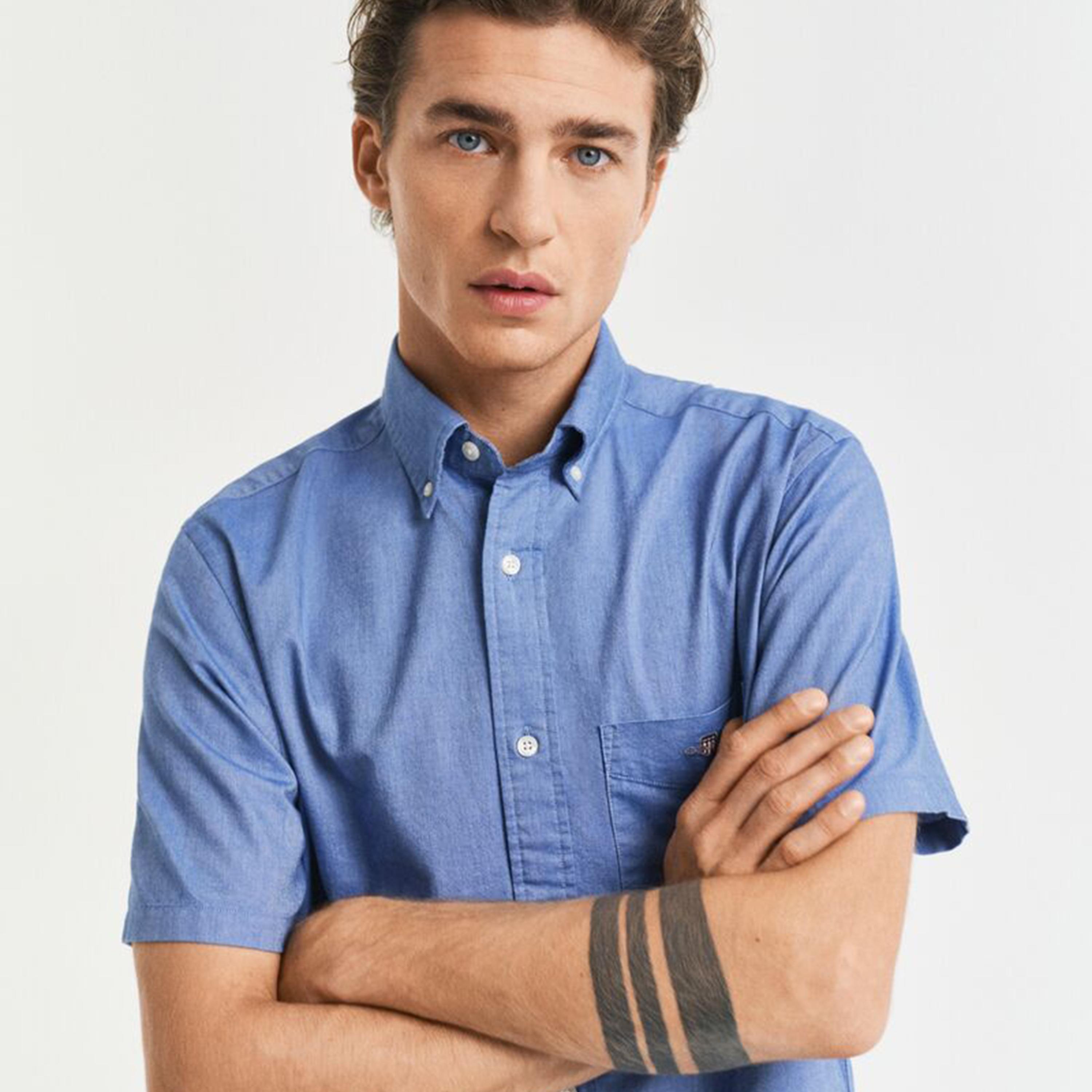 Gant Regular Fit Plain Button-Down Collar Short Sleeves Men's Shirt-men-clothing-shirts-image-3