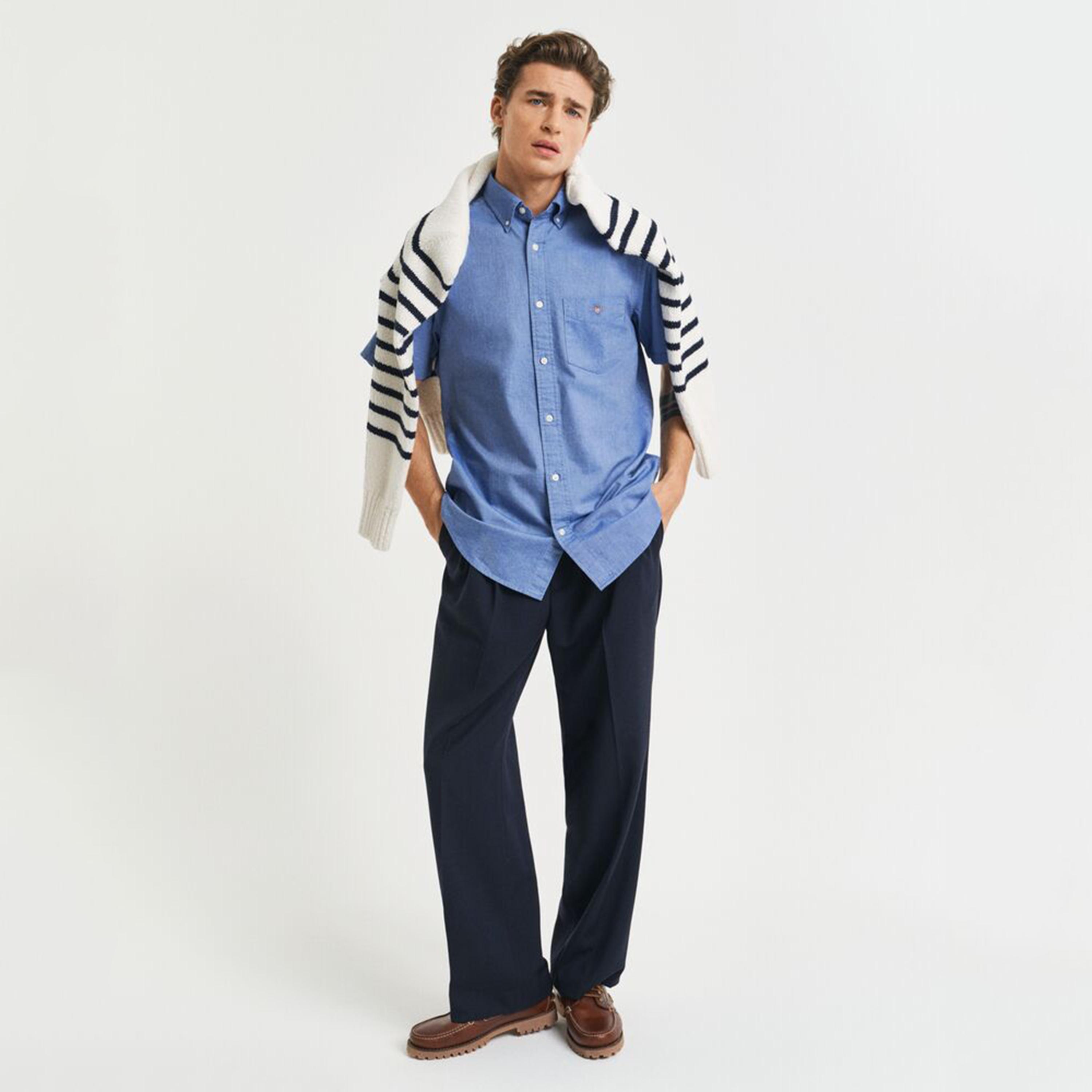 Gant Regular Fit Plain Button-Down Collar Short Sleeves Men's Shirt-men-clothing-shirts-image-4