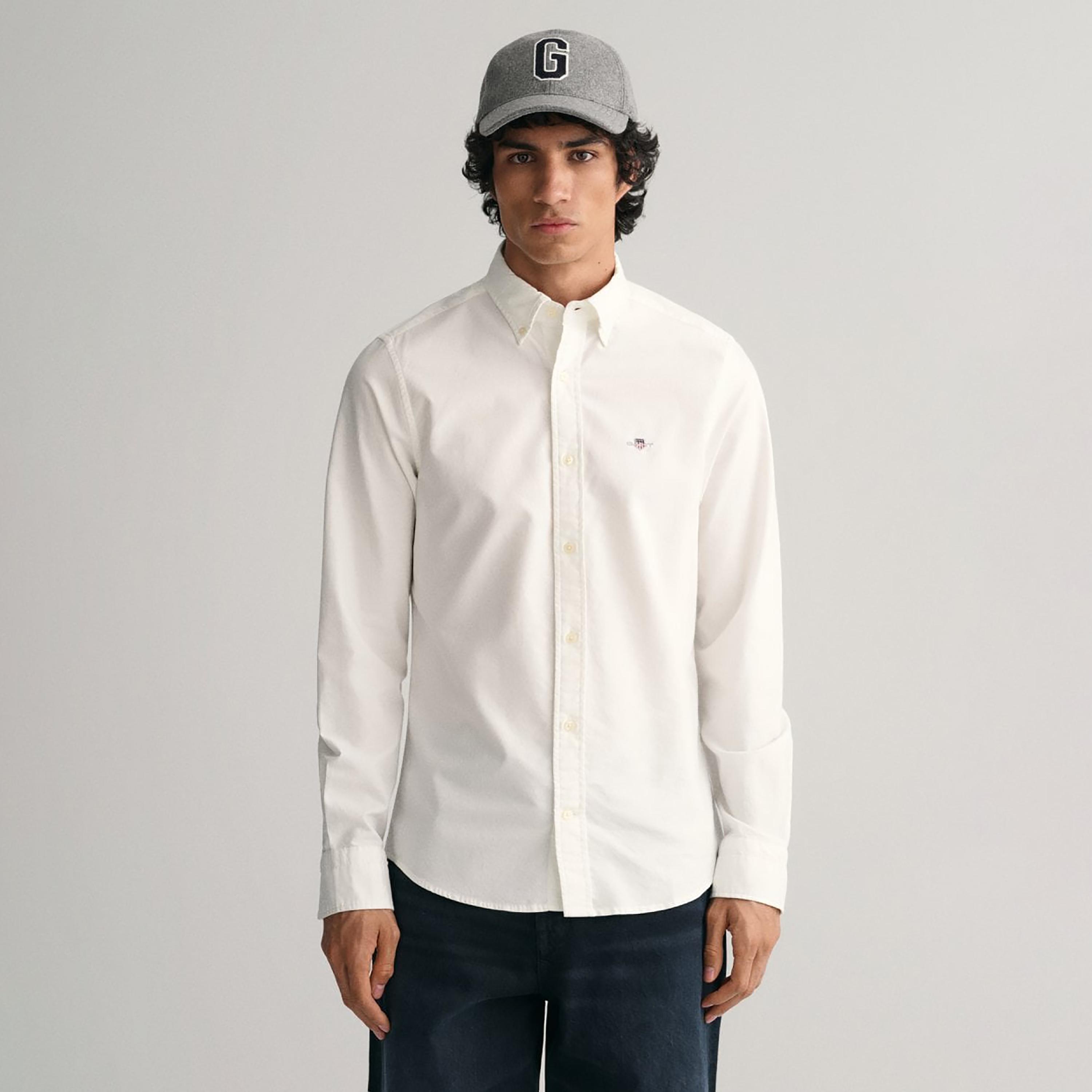 Gant Plain Slim Fit Long Sleeves Oxford Button-Down Collar Men's Shirt-men-clothing-shirts-image-1