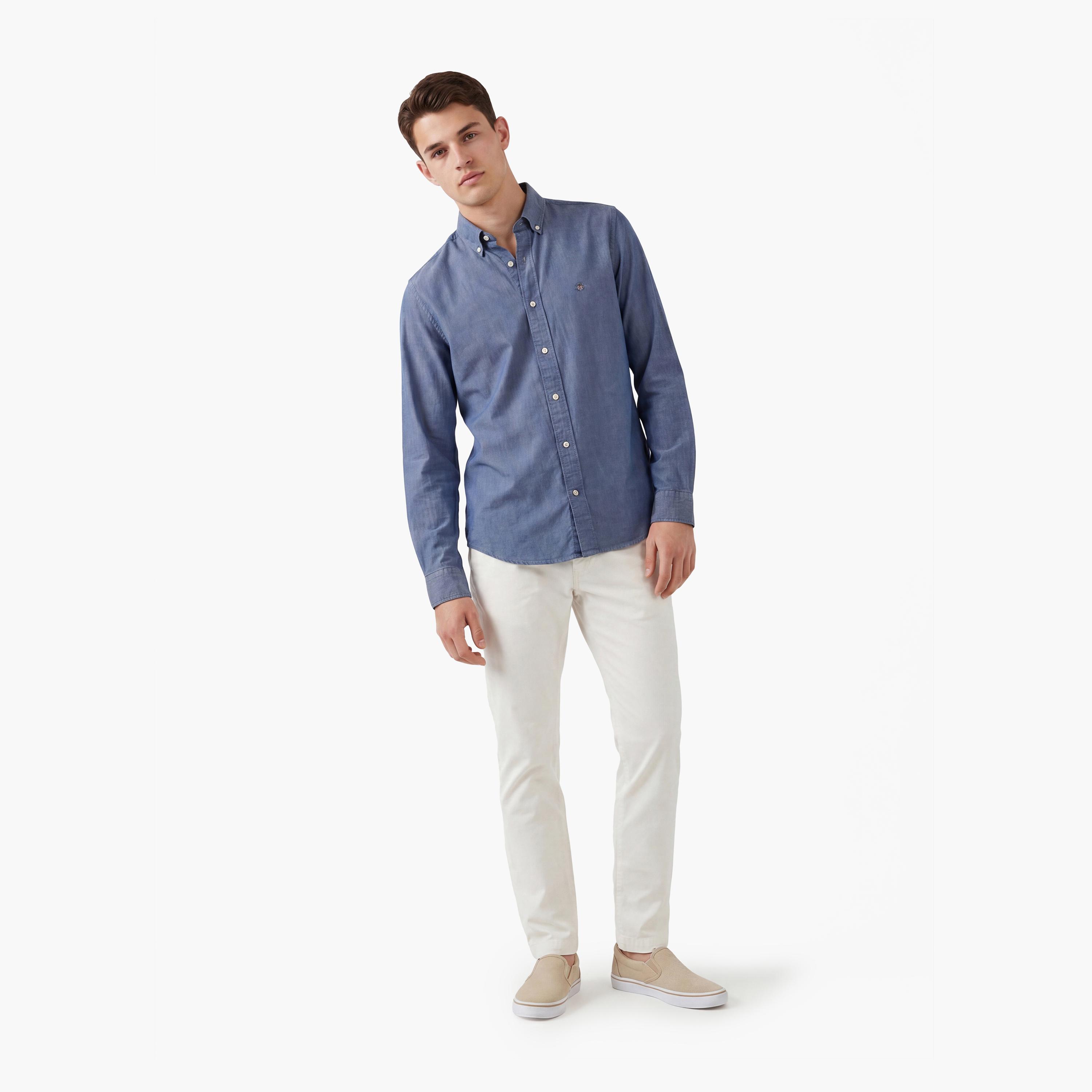 قميص من جانت بأكمام طويلة وياقة بأزرار سفلية وتفاصيل شعار-men-clothing-shirts-image-2