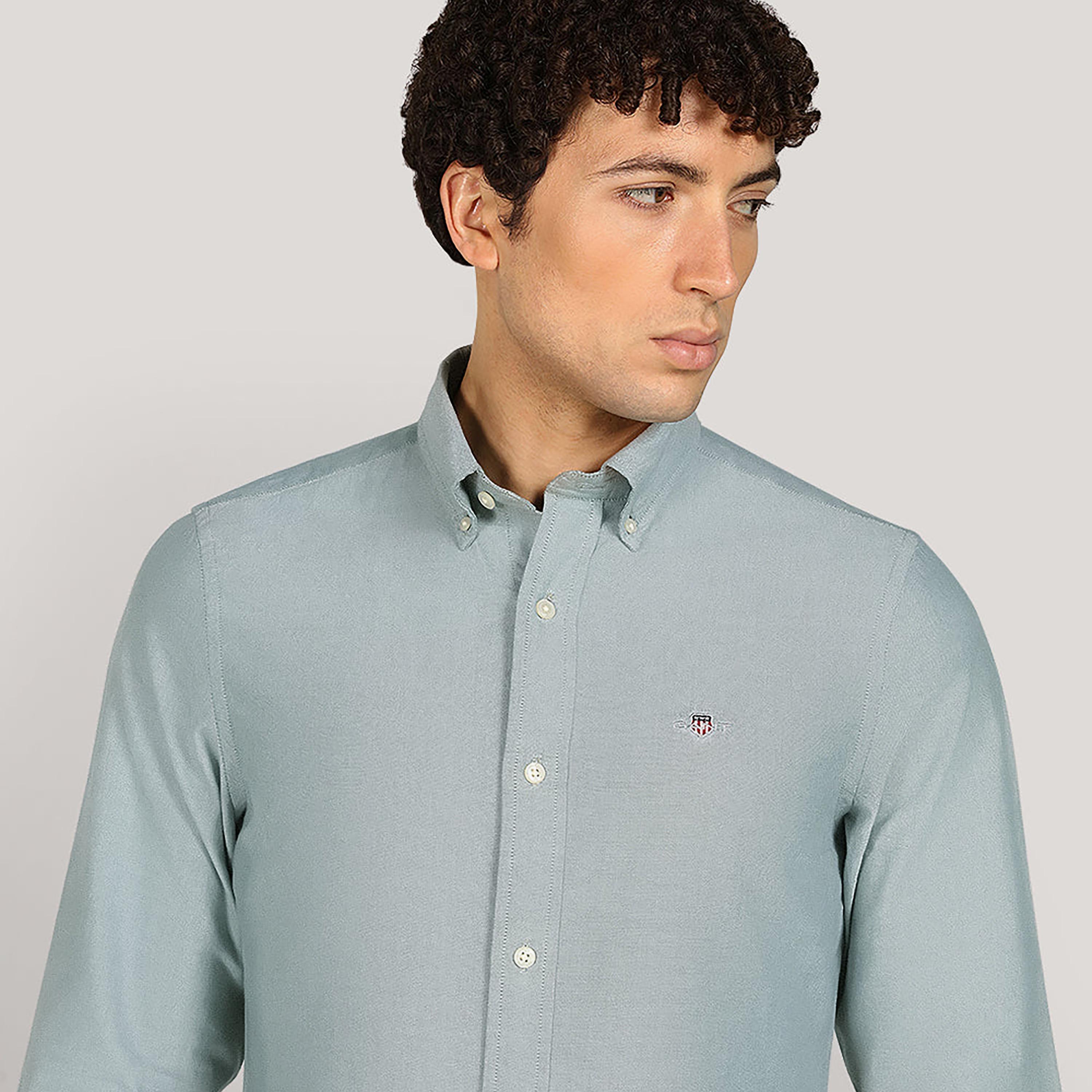 Gant Plain Slim Fit Long Sleeves Classic Oxford Button-Down Collar Men's Shirt-men-clothing-shirts-image-3