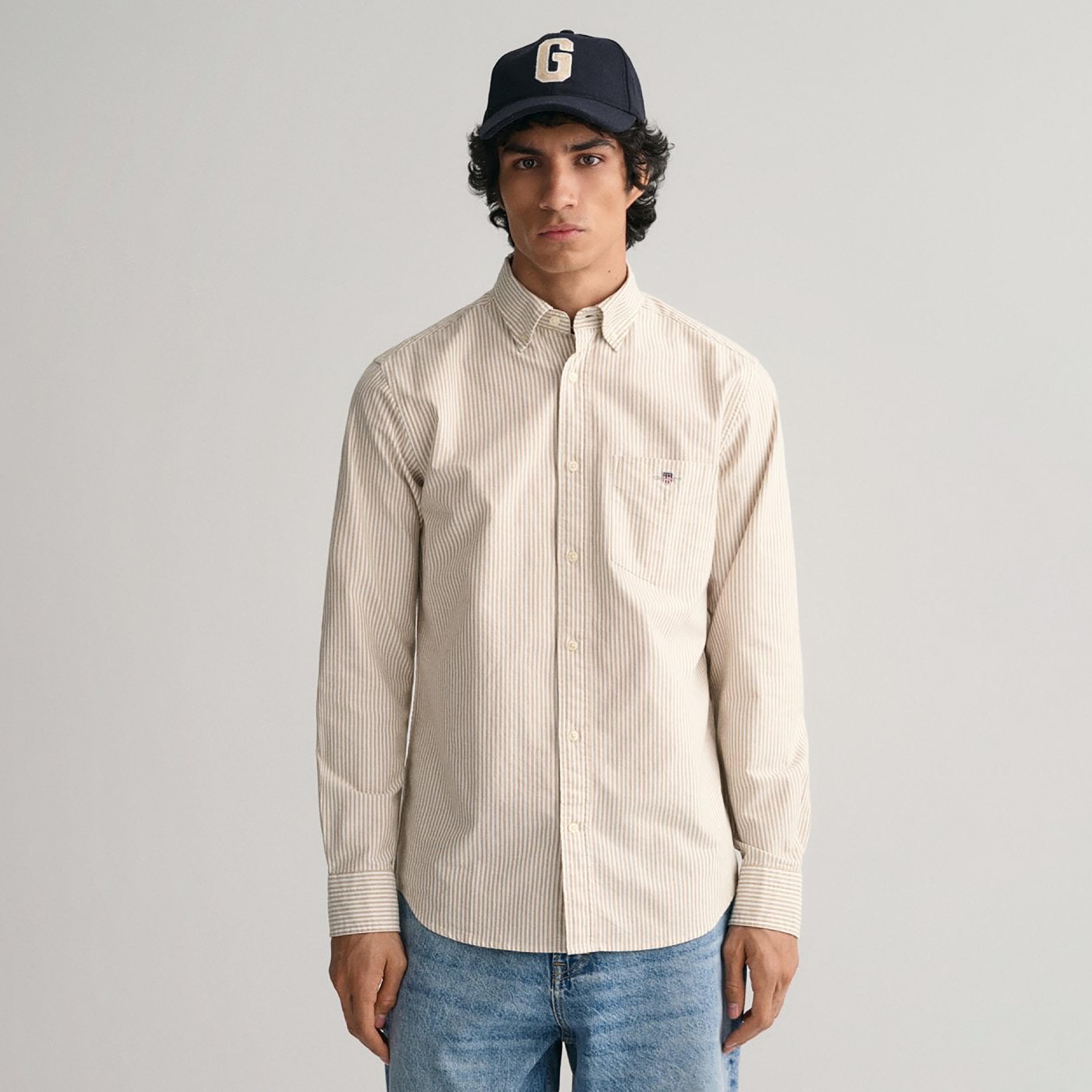 Gant Banker Striped Button Down Collar Long Sleeves Shirt with Patch Pocket-men-clothing-shirts-image-1