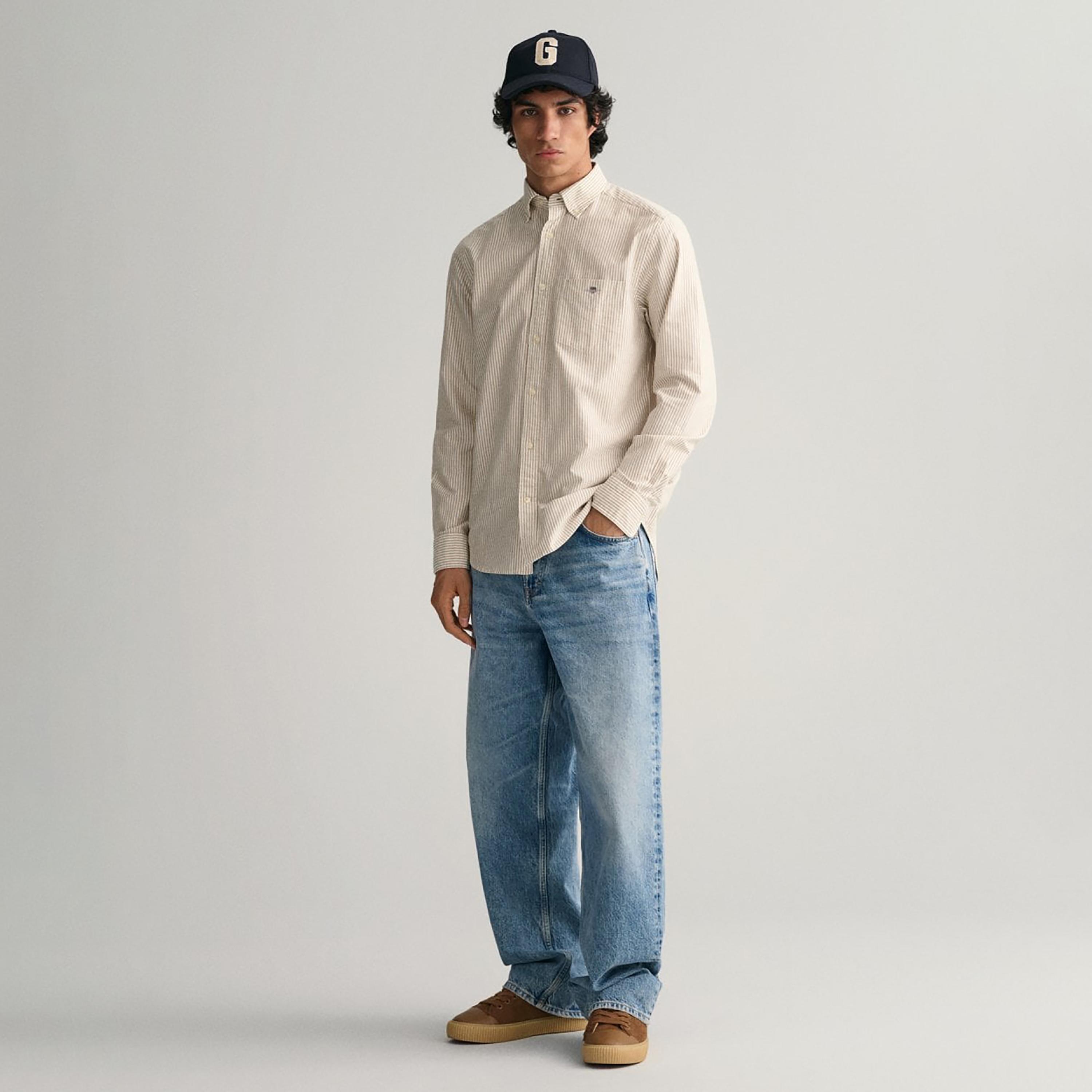 Gant Banker Striped Button Down Collar Long Sleeves Shirt with Patch Pocket-men-clothing-shirts-image-2