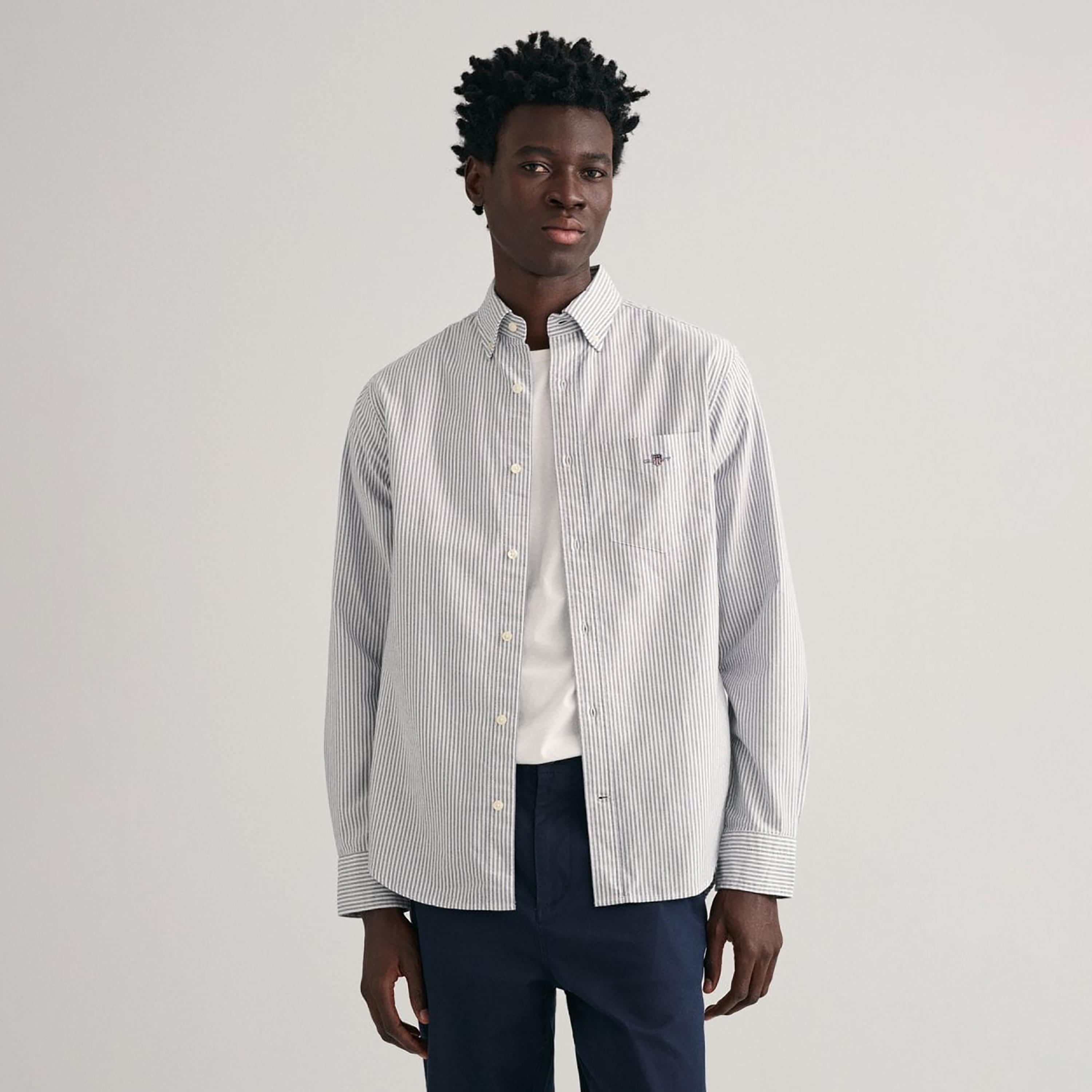 Gant Striped Regular Fit Long Sleeves Oxford Button-Down Collar Men's Shirt-men-clothing-shirts-image-1