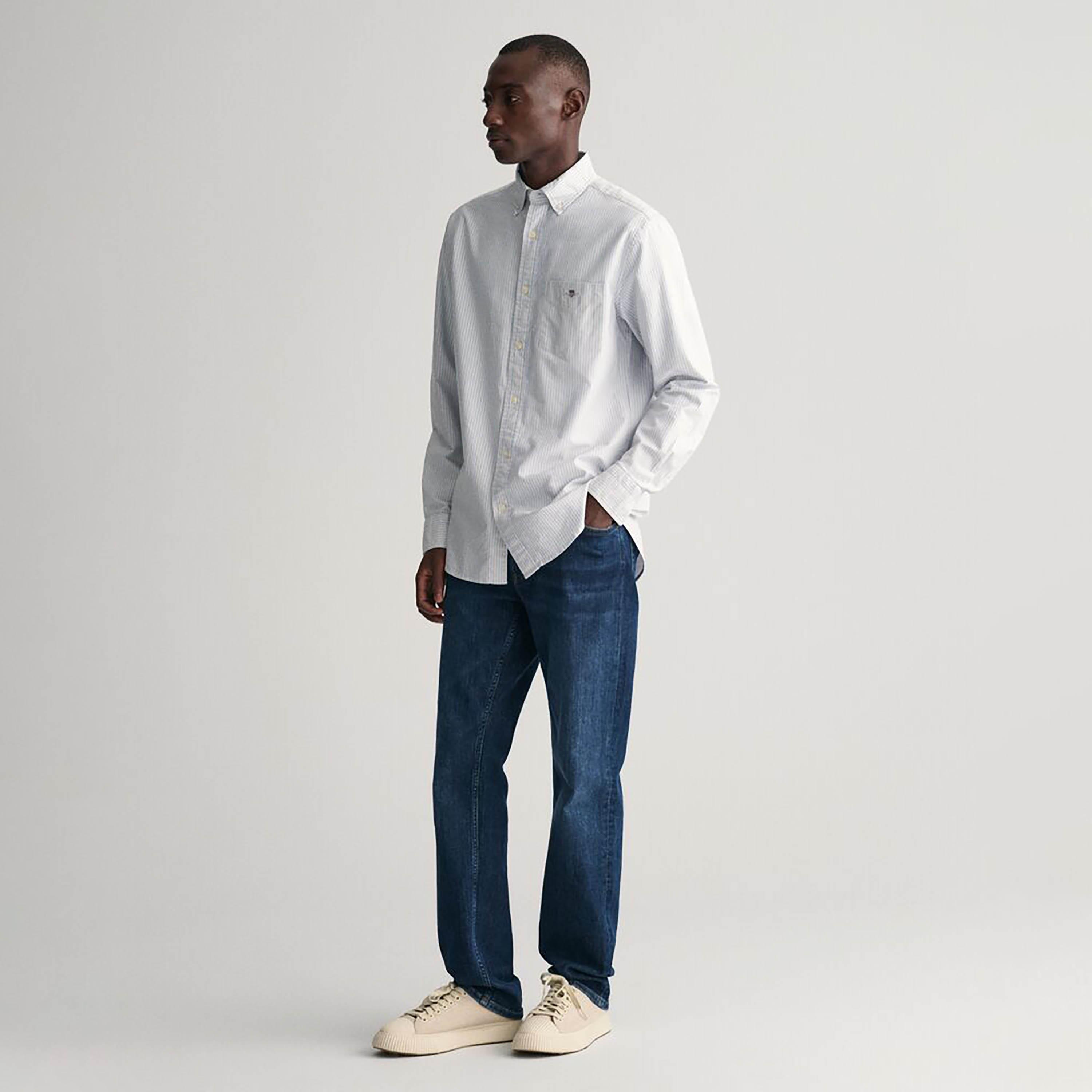 قميص رجالي مخطط بقصة عادية وأكمام طويلة وياقة بأزرار سفلية من Gant-men-clothing-shirts-image-3