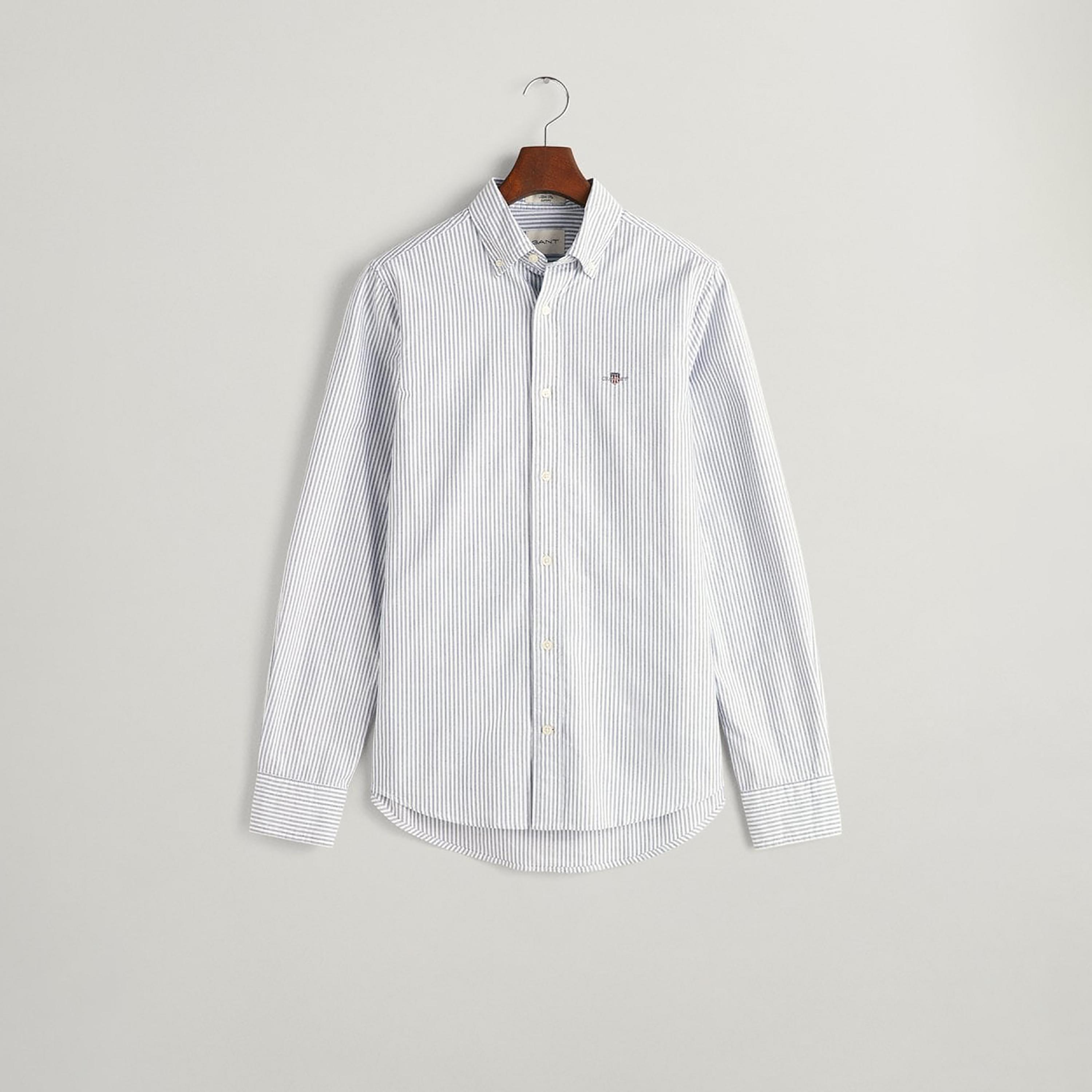 Gant Striped Slim Fit Long Sleeves Oxford Button-Down Collar Men's Shirt-men-clothing-shirts-image-1