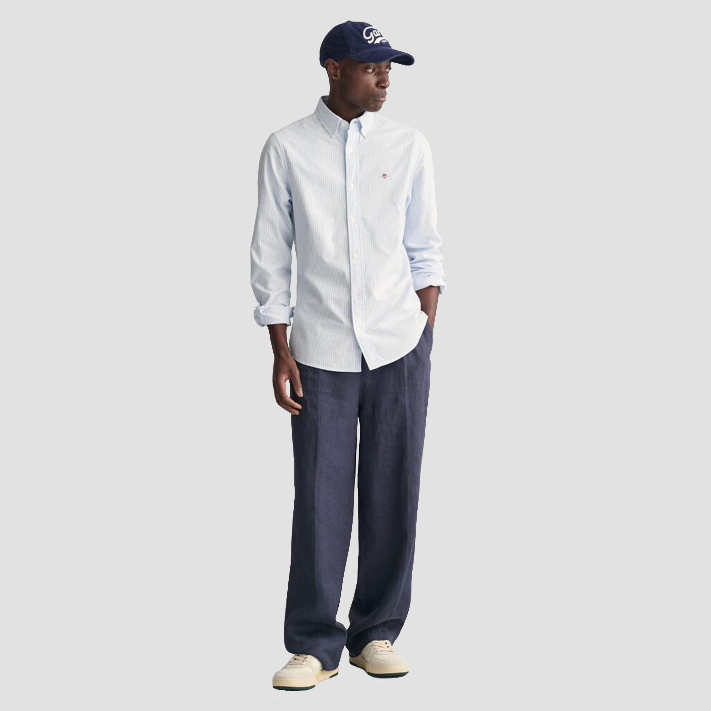 قميص أكسفورد رجالي بقصة ضيقة بياقة بأزرار وأكمام طويلة، مخطط من جانت-men-clothing-shirts-image-2
