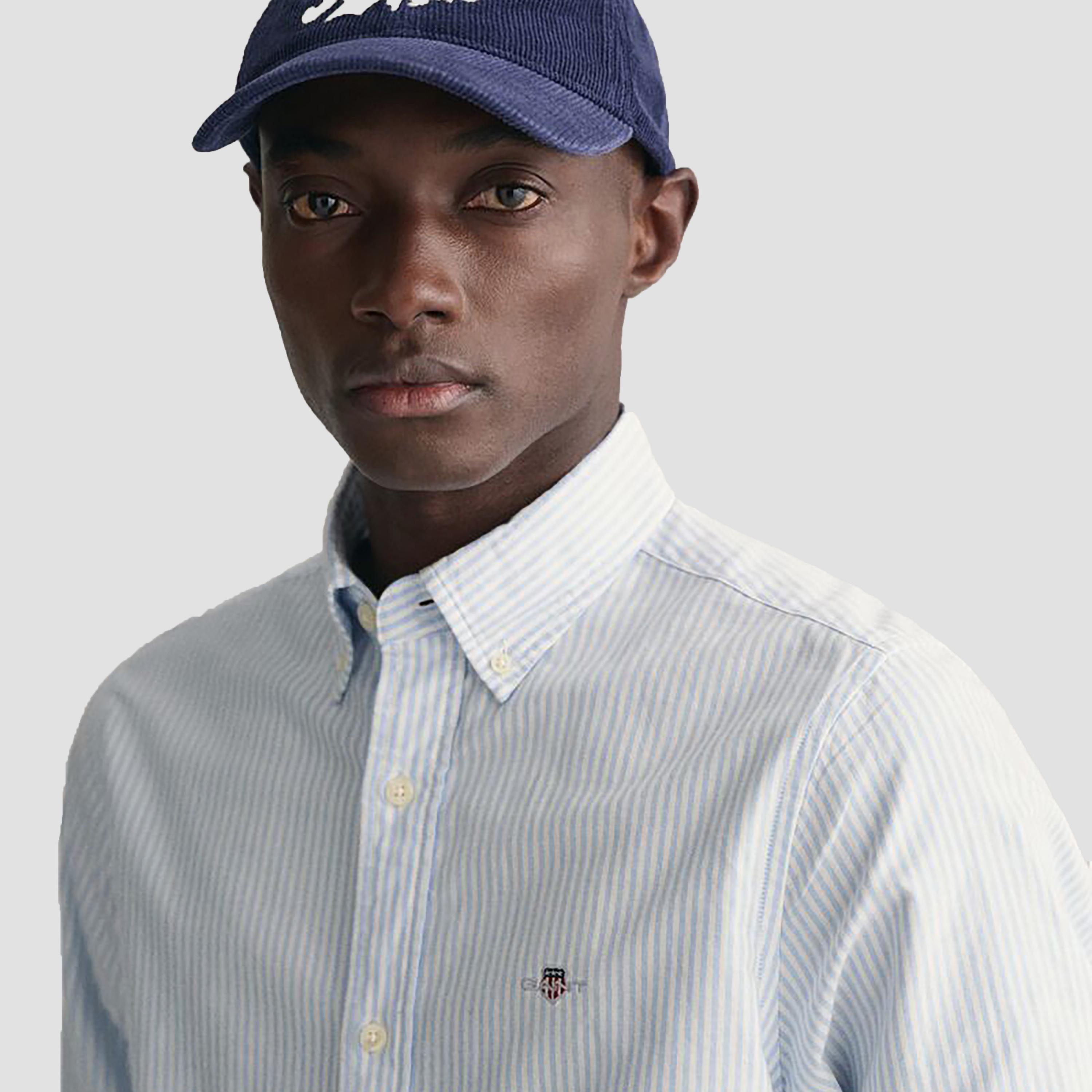 قميص أكسفورد رجالي بقصة ضيقة بياقة بأزرار وأكمام طويلة، مخطط من جانت-men-clothing-shirts-image-3
