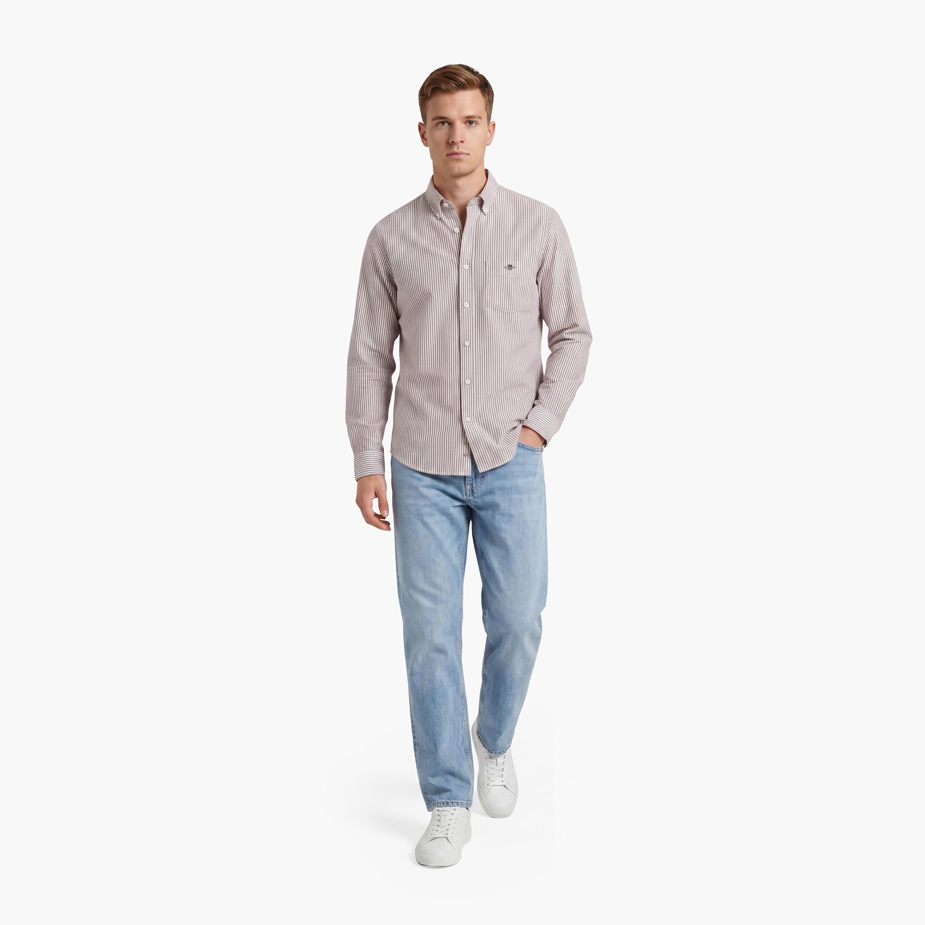 قميص أكسفورد رجالي بقصة ضيقة بياقة بأزرار وأكمام طويلة، مخطط من جانت-men-clothing-shirts-image-3