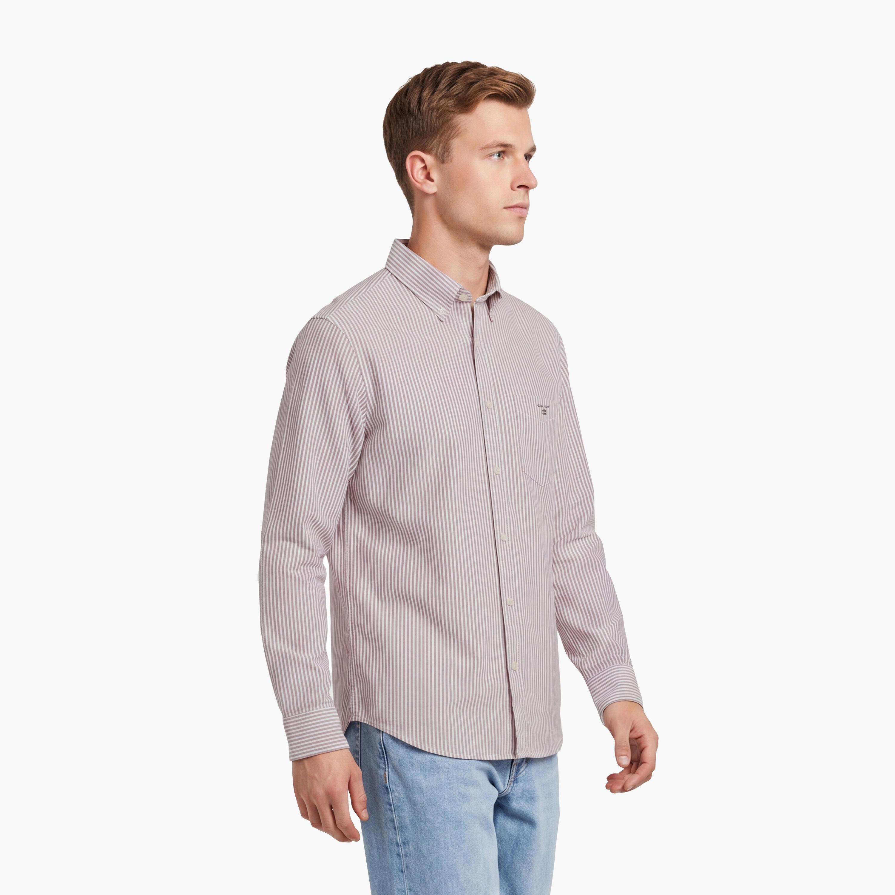 قميص أكسفورد رجالي بقصة ضيقة بياقة بأزرار وأكمام طويلة، مخطط من جانت-men-clothing-shirts-image-4