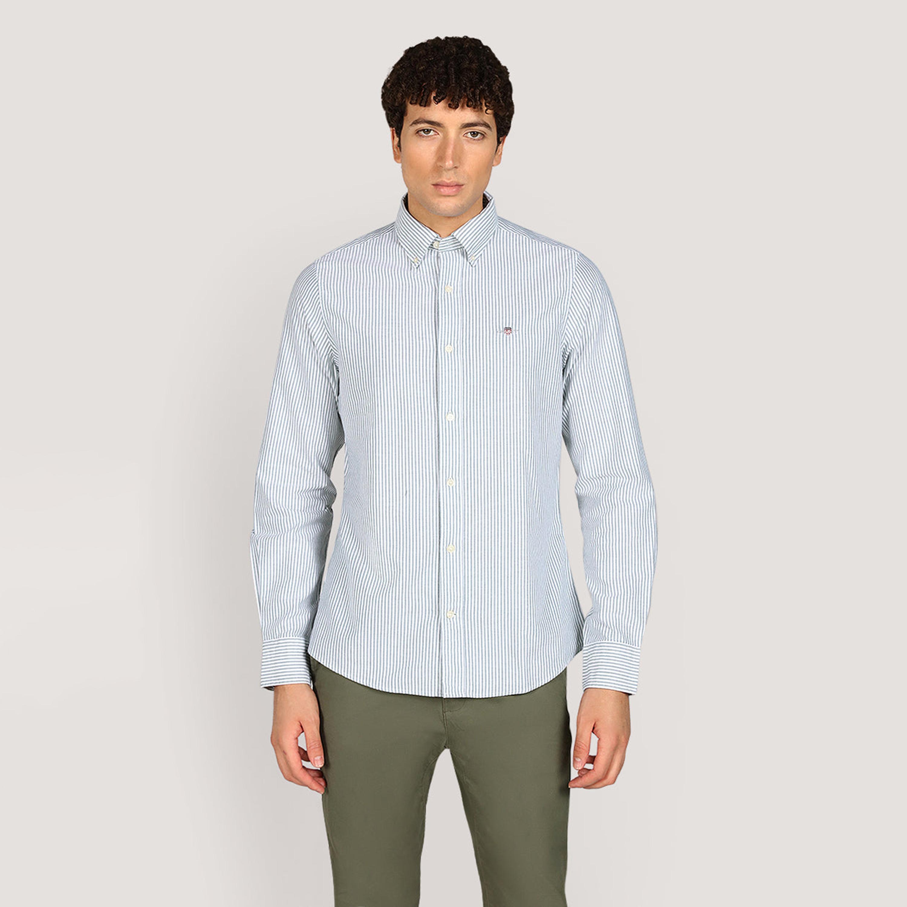 قميص أكسفورد رجالي بقصة ضيقة بياقة بأزرار وأكمام طويلة، مخطط من جانت-men-clothing-shirts-image-5