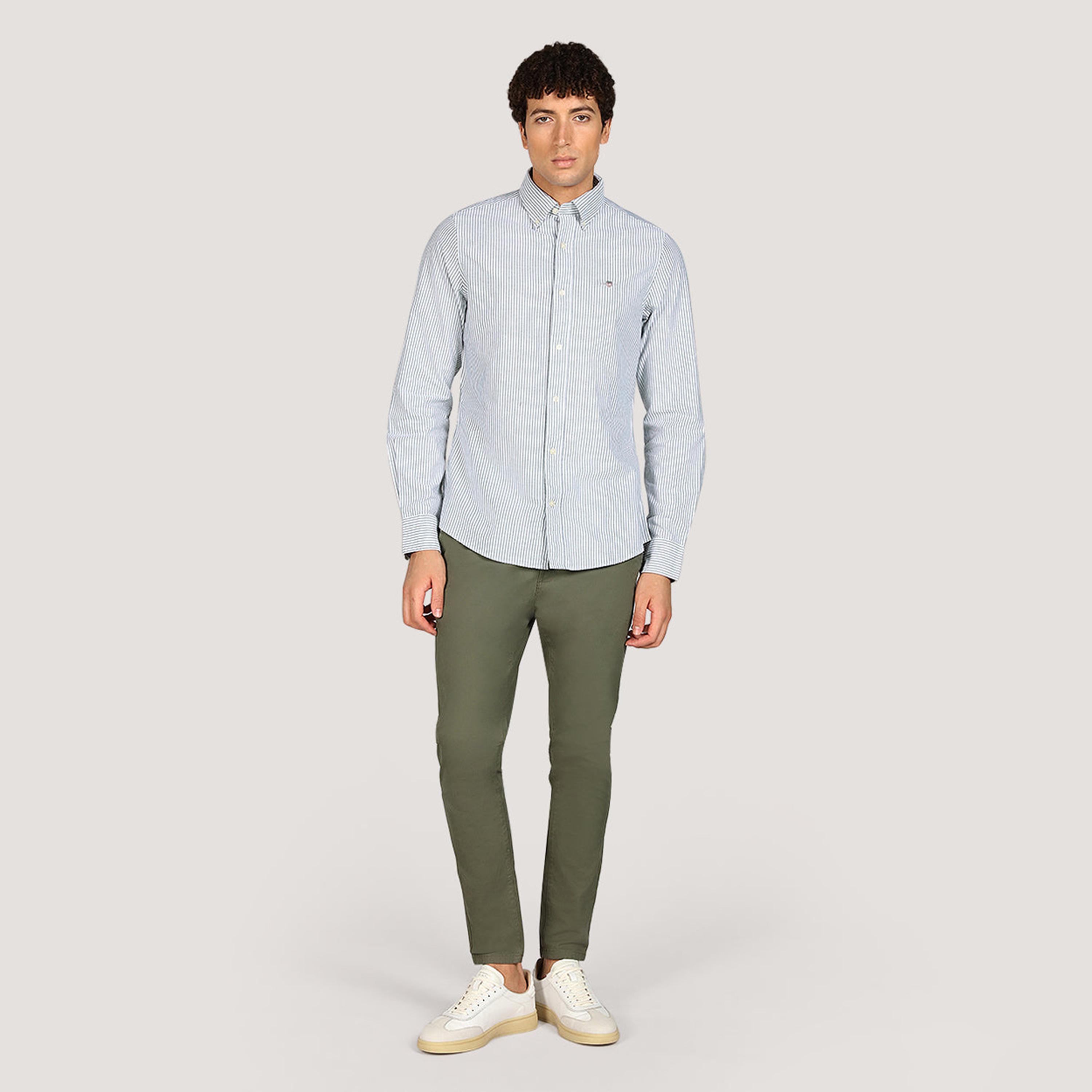 قميص أكسفورد رجالي بقصة ضيقة بياقة بأزرار وأكمام طويلة، مخطط من جانت-men-clothing-shirts-image-6