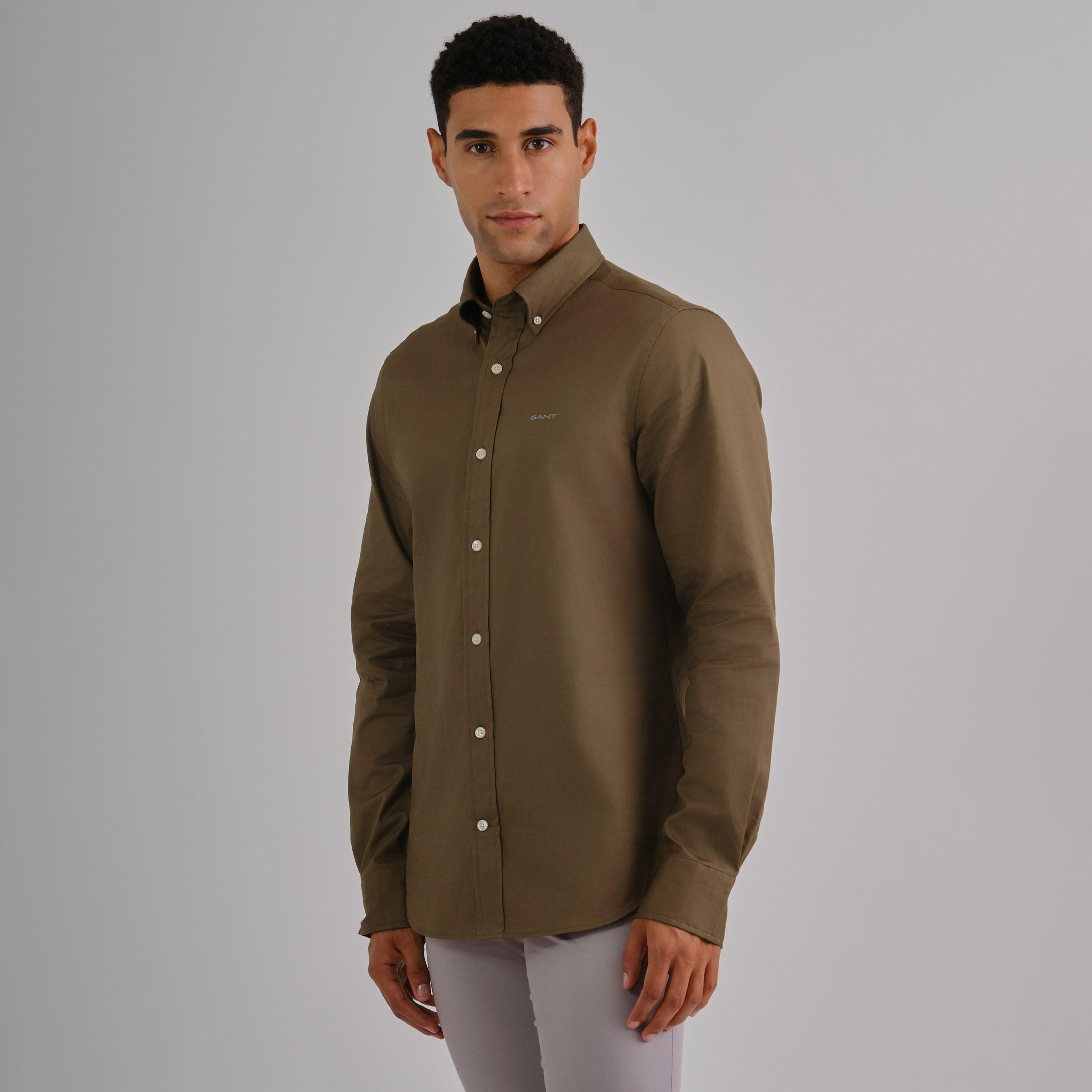 قميص رجالي من Gant بقصة ضيقة وأكمام طويلة وياقة بأزرار سفلية-men-clothing-shirts-image-12