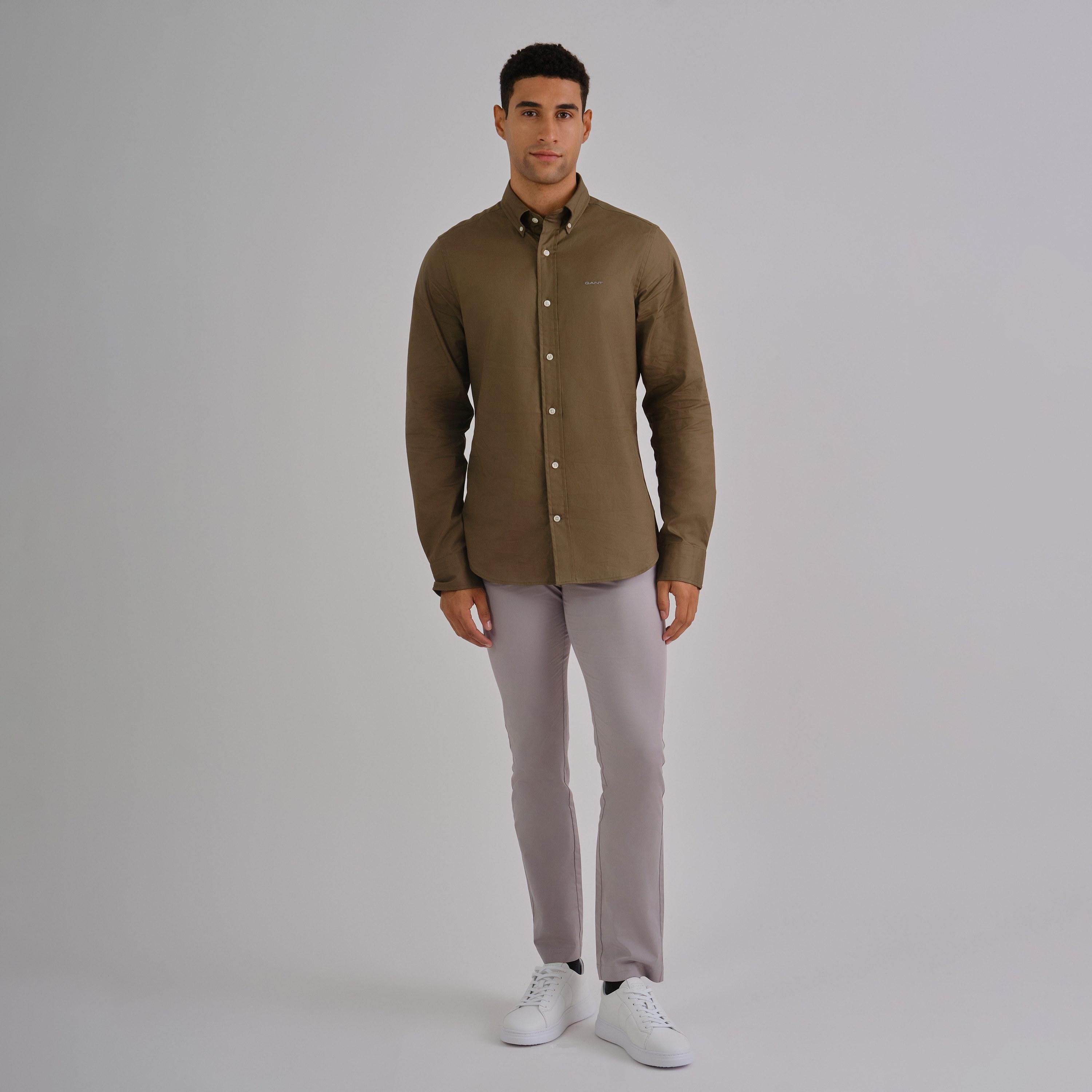 قميص رجالي من Gant بقصة ضيقة وأكمام طويلة وياقة بأزرار سفلية-men-clothing-shirts-image-13