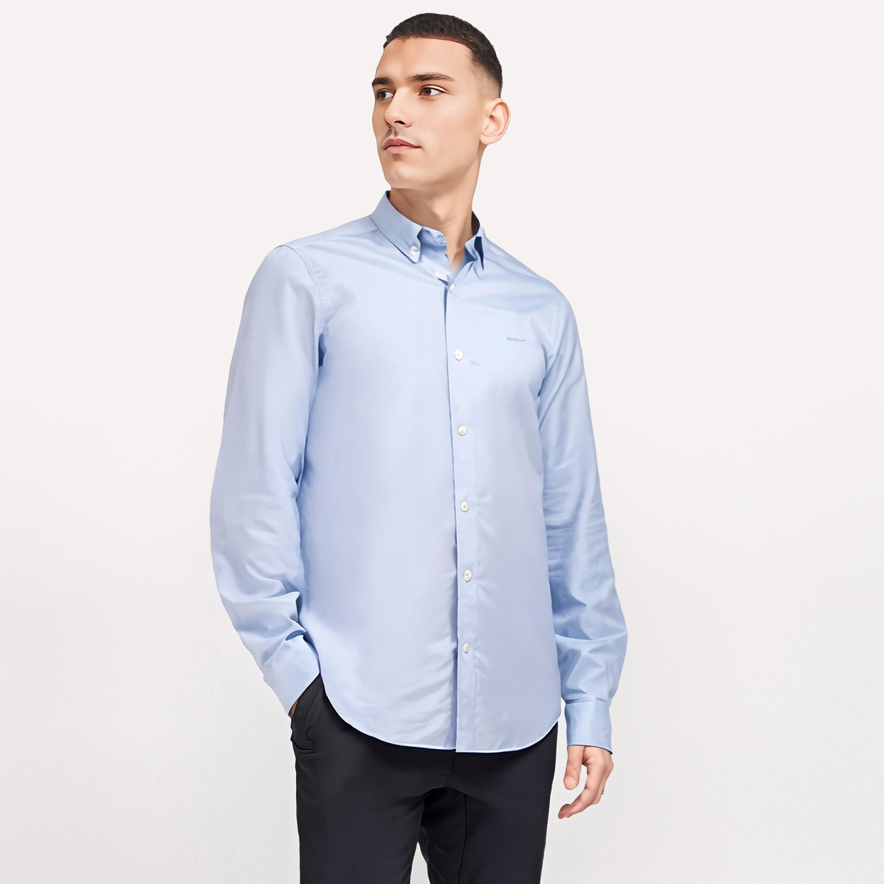 قميص رجالي من Gant بقصة ضيقة وأكمام طويلة وياقة بأزرار سفلية-men-clothing-shirts-image-7