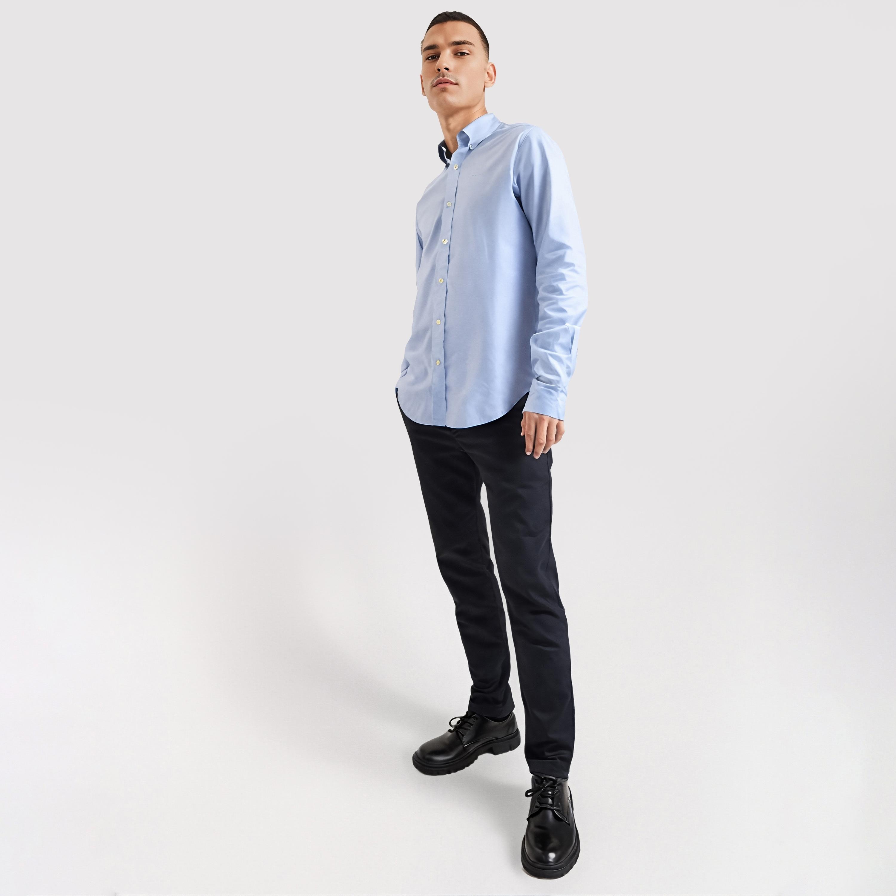قميص رجالي من Gant بقصة ضيقة وأكمام طويلة وياقة بأزرار سفلية-men-clothing-shirts-image-8