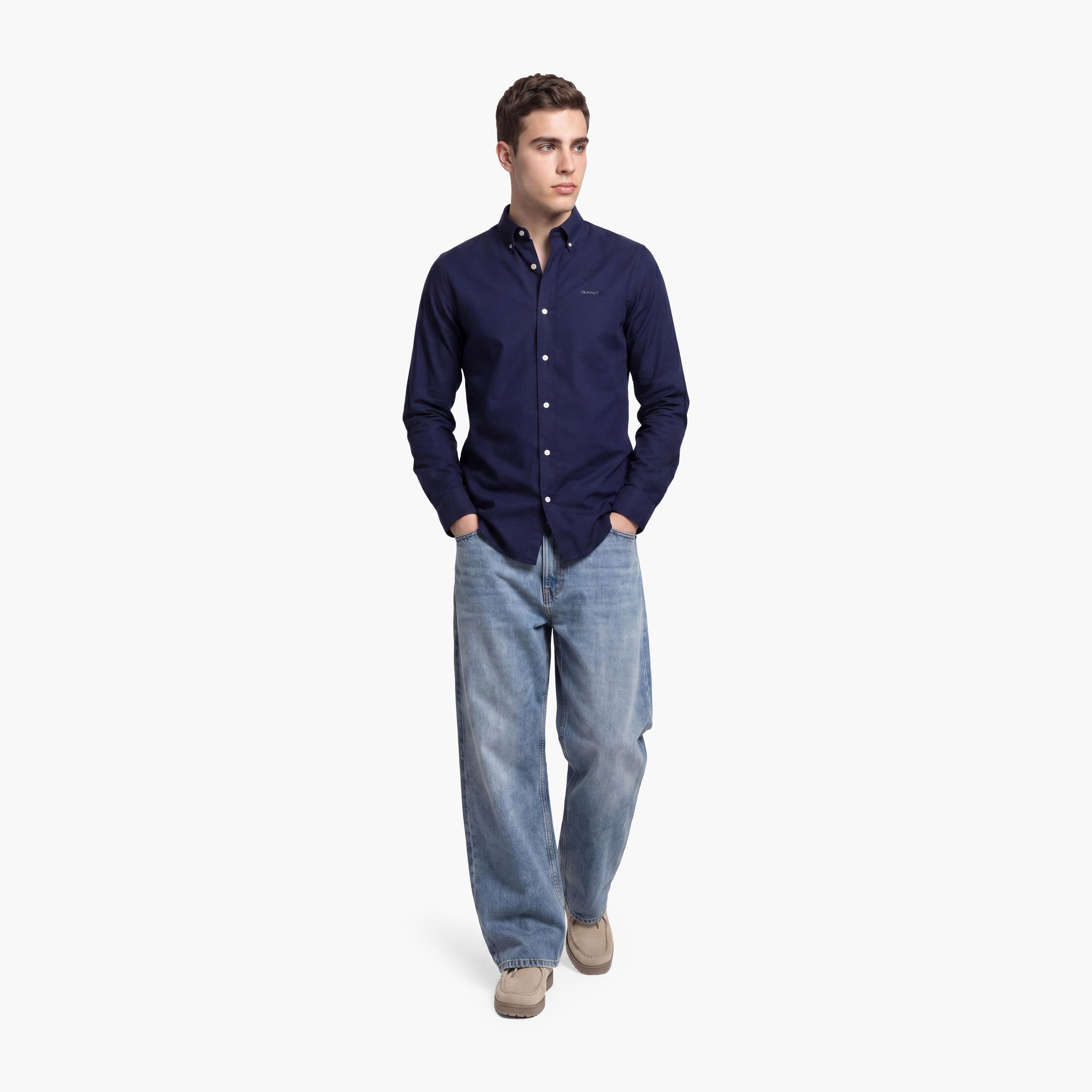 قميص رجالي من Gant بقصة ضيقة وأكمام طويلة وياقة بأزرار سفلية-men-clothing-shirts-image-2