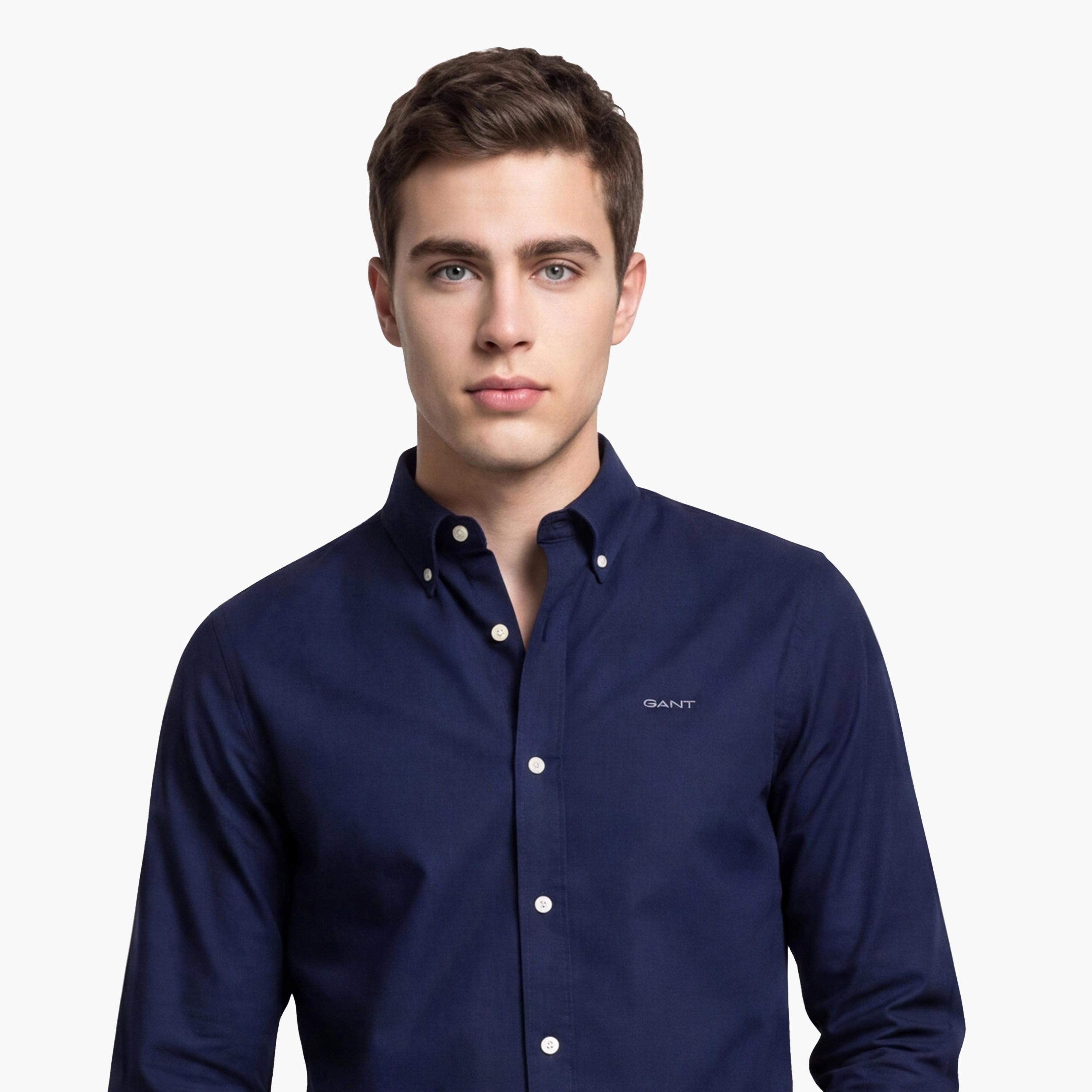 قميص رجالي من Gant بقصة ضيقة وأكمام طويلة وياقة بأزرار سفلية-men-clothing-shirts-image-4