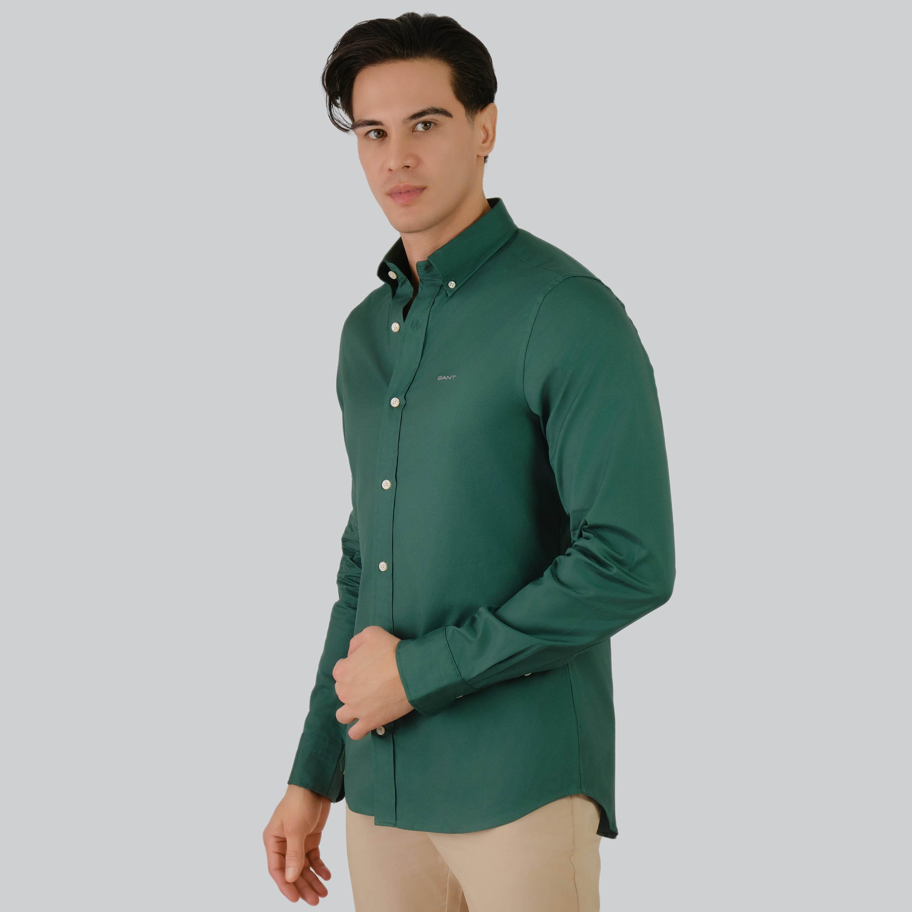 قميص رجالي من Gant بقصة ضيقة وأكمام طويلة وياقة بأزرار سفلية-men-clothing-shirts-image-21