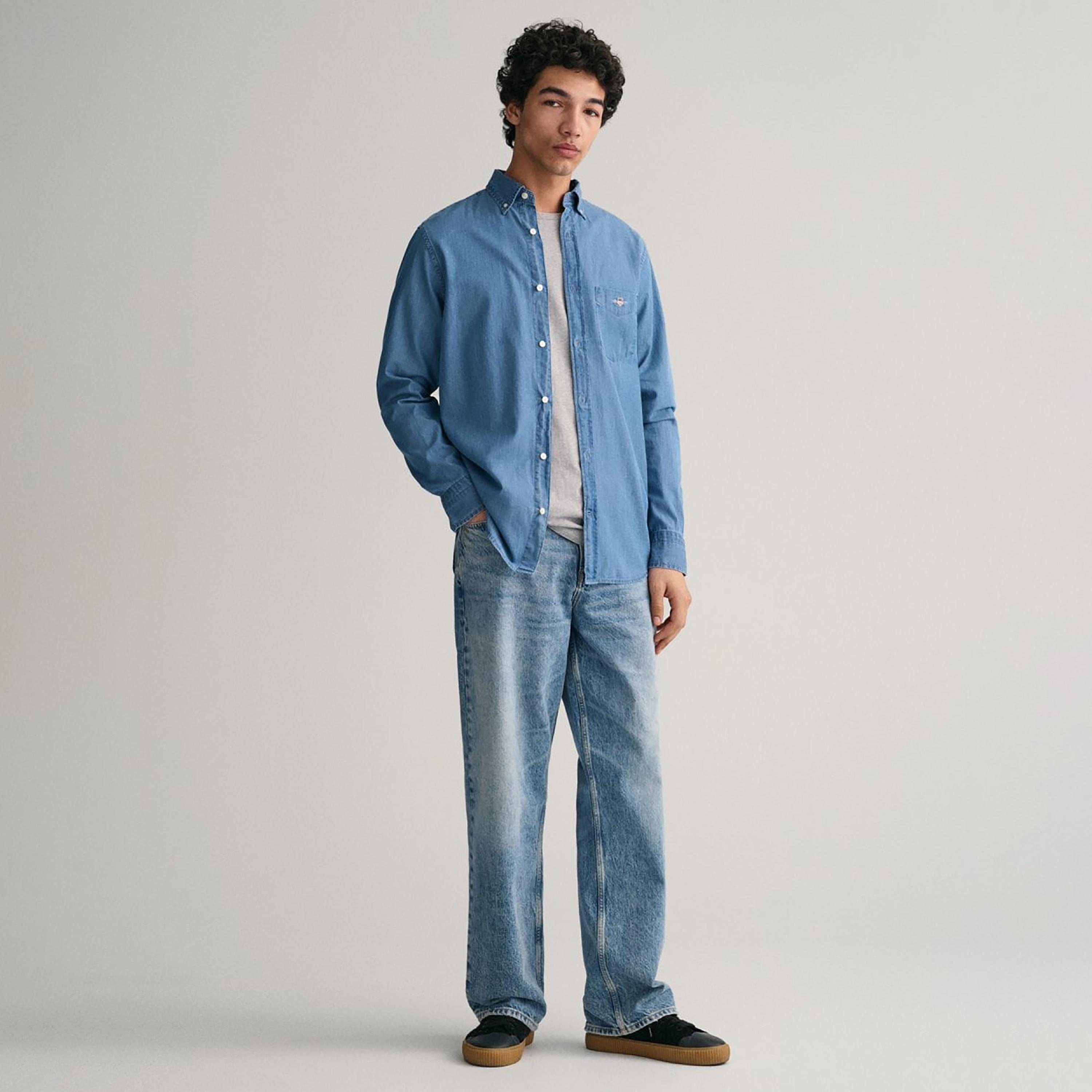 Gant Logo Detail Button Down Collar Long Sleeves Shirt with Patch Pocket-men-clothing-shirts-image-2