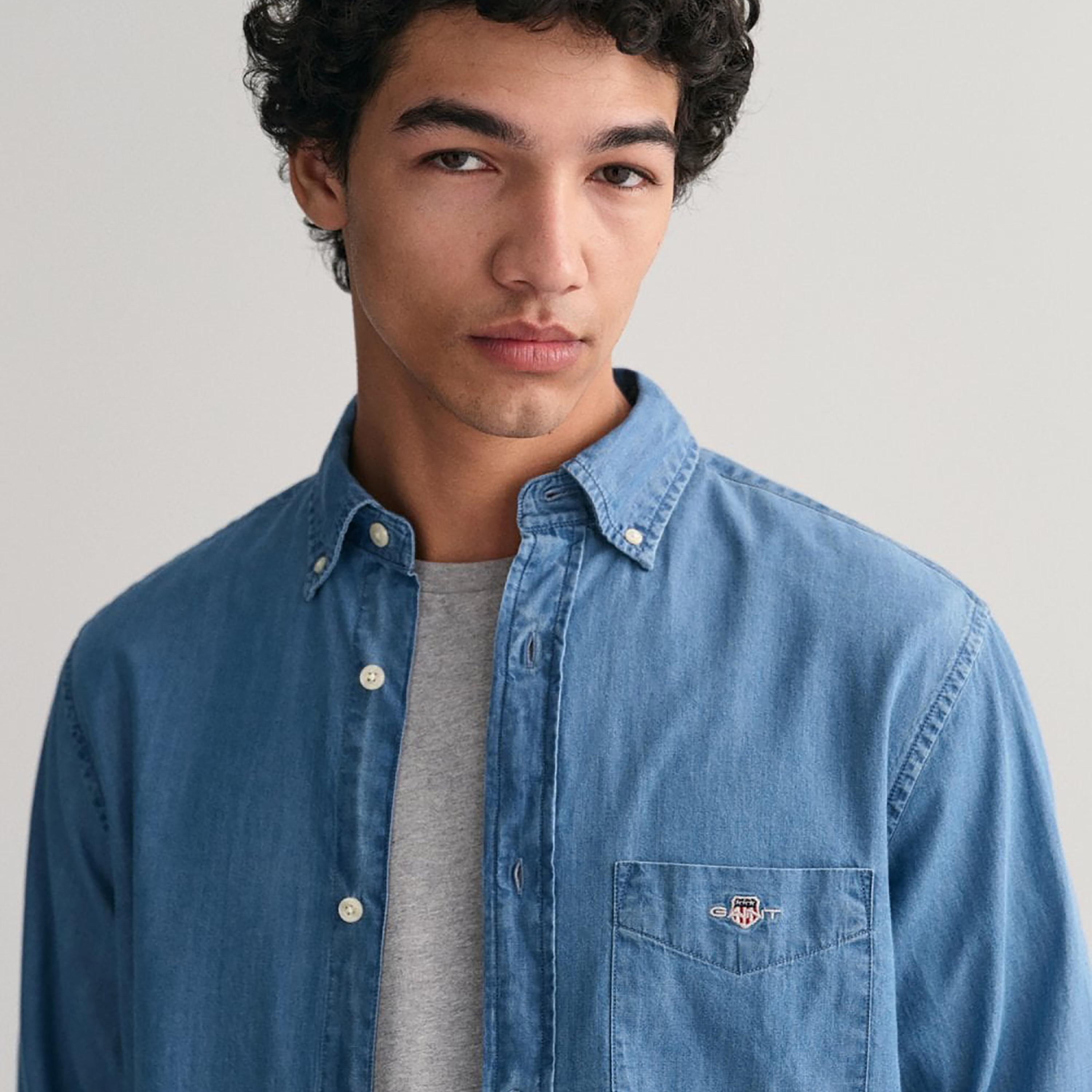 Gant Logo Detail Button Down Collar Long Sleeves Shirt with Patch Pocket-men-clothing-shirts-image-3