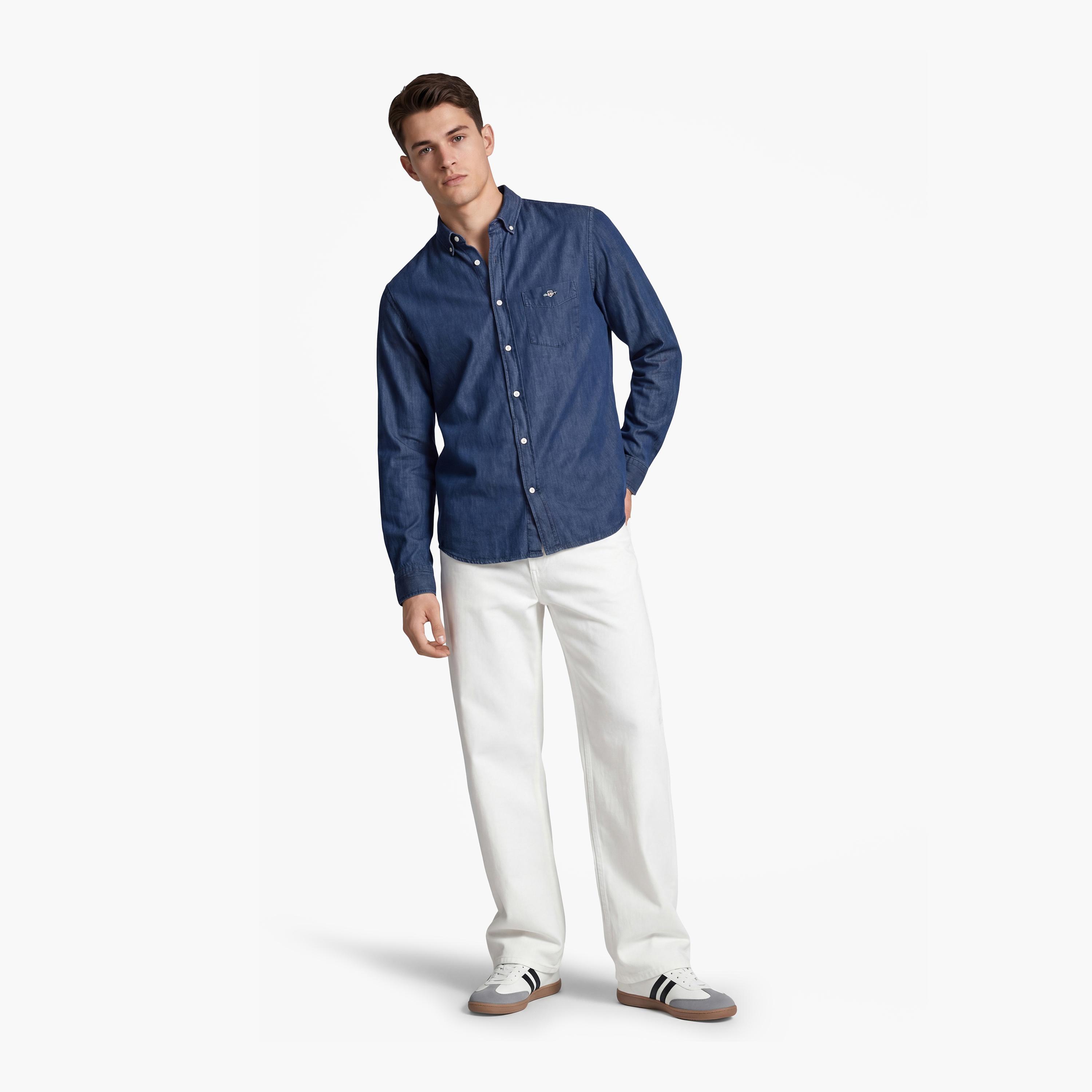 Gant Logo Detail Button Down Collar Long Sleeves Shirt with Patch Pocket-men-clothing-shirts-image-2