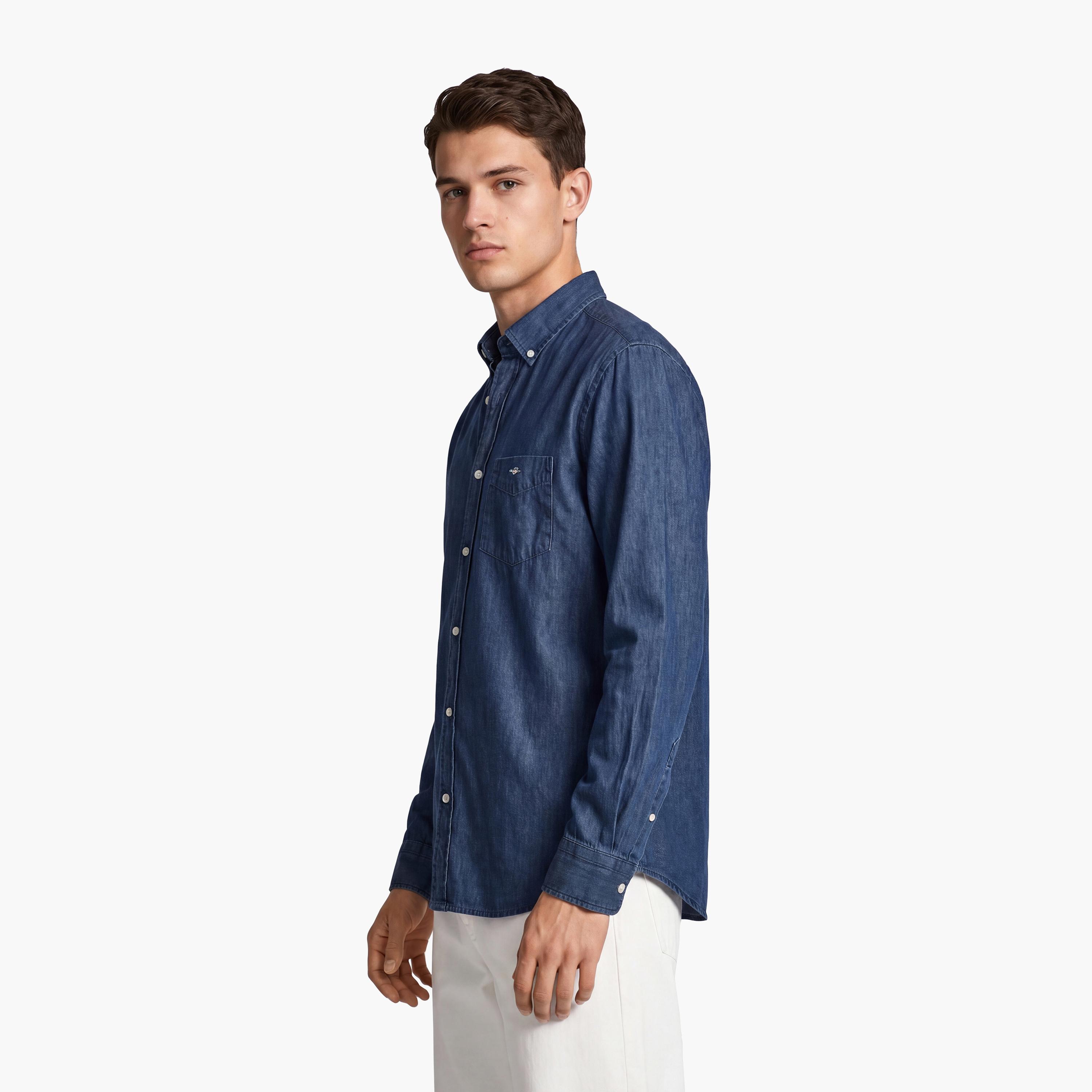 Gant Logo Detail Button Down Collar Long Sleeves Shirt with Patch Pocket-men-clothing-shirts-image-3