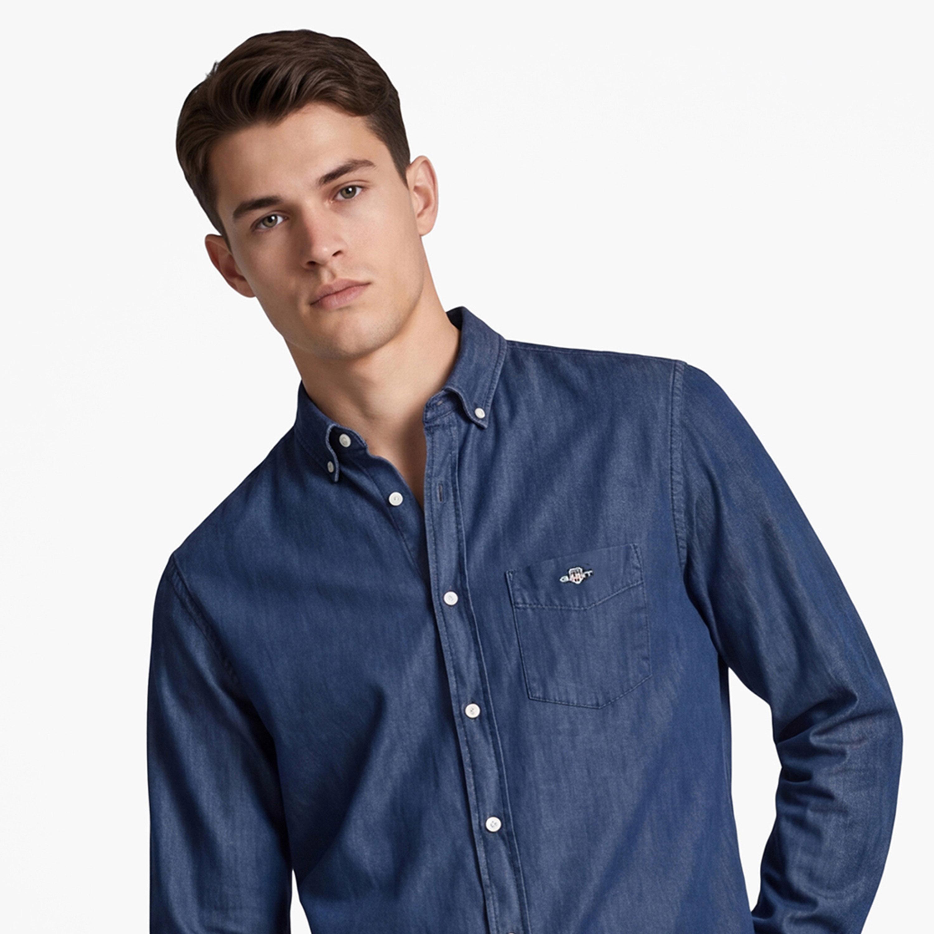 Gant Logo Detail Button Down Collar Long Sleeves Shirt with Patch Pocket-men-clothing-shirts-image-4