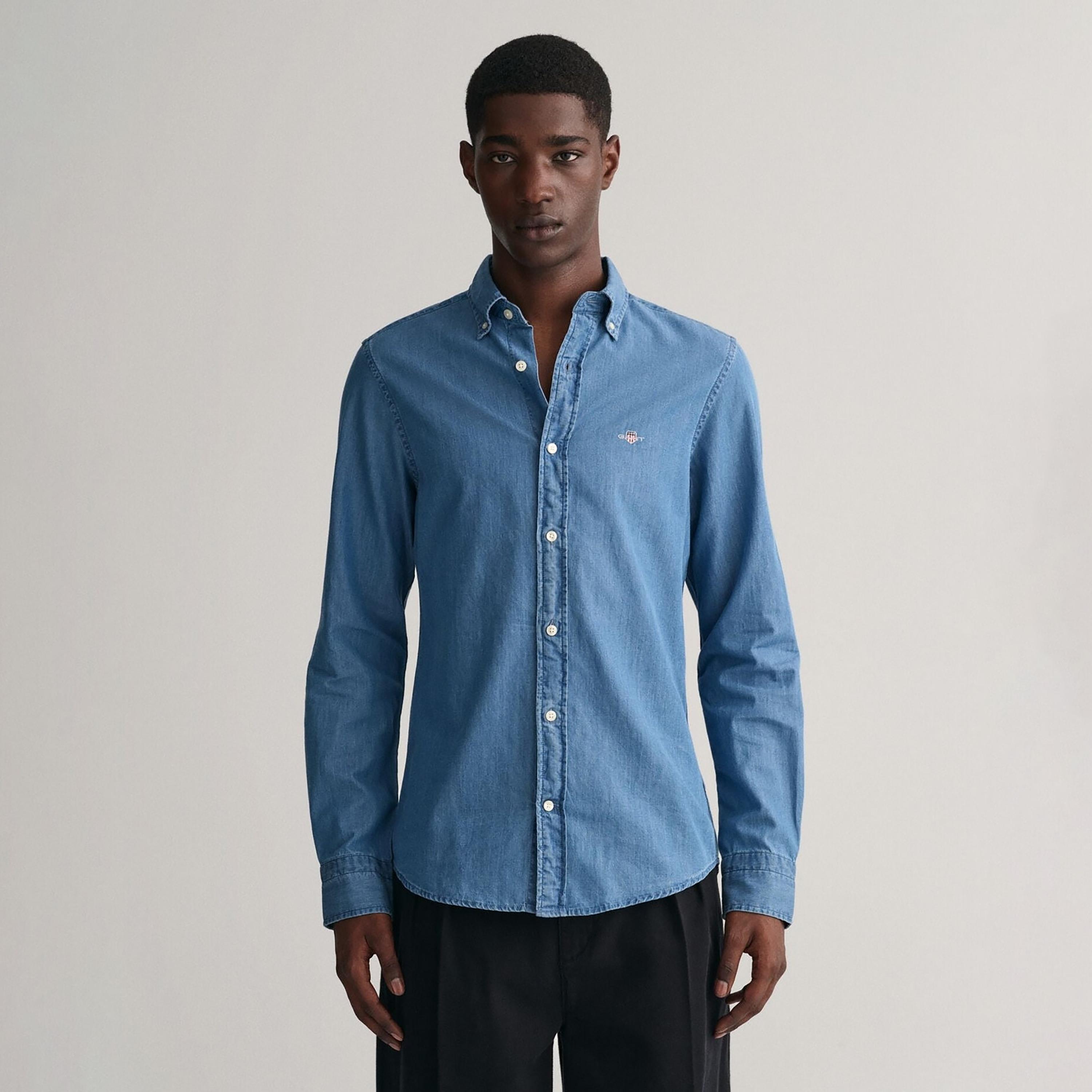 Gant Slim Fit Plain Button Down Collar Long Sleeves Men's Shirt-men-clothing-shirts-image-1