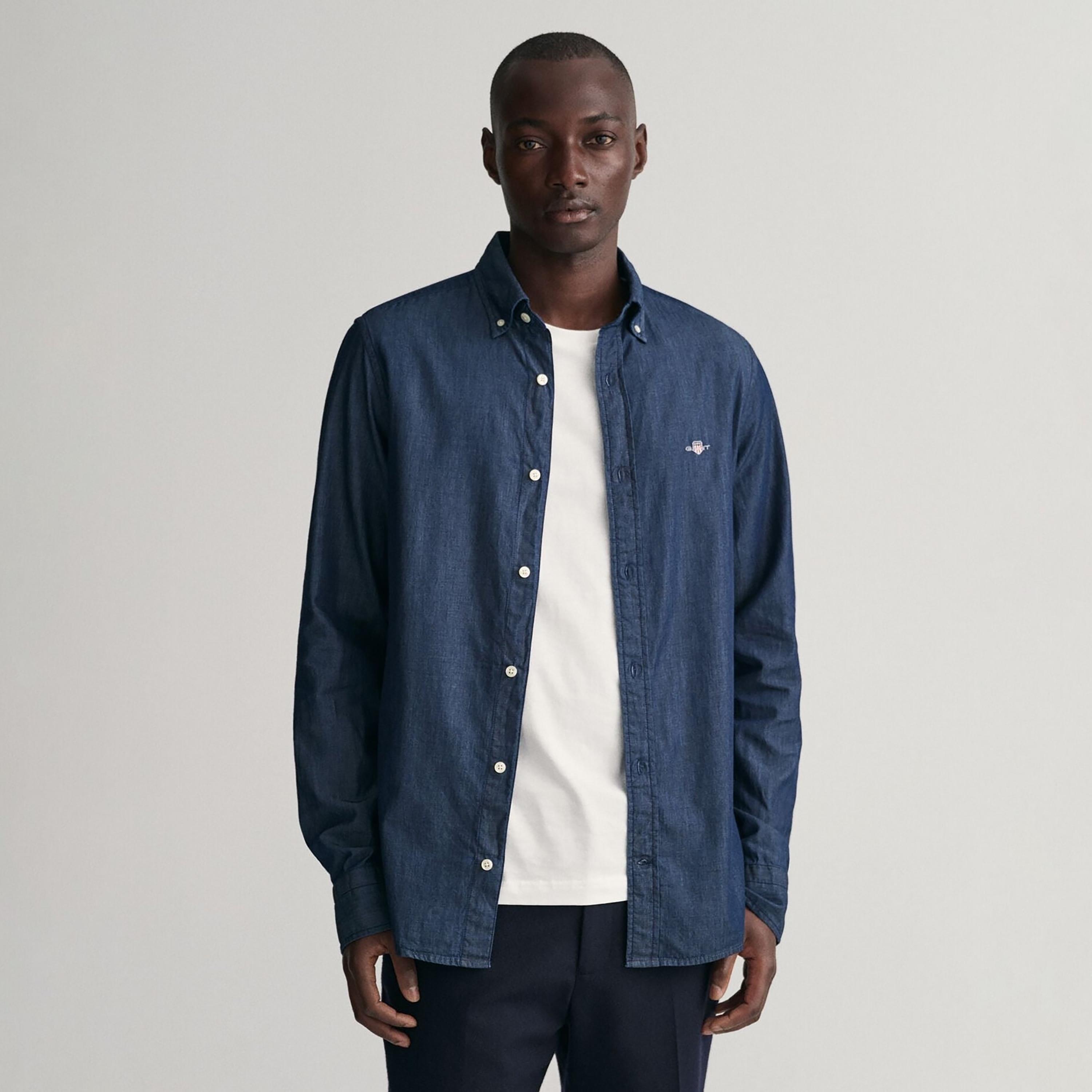 Gant Slim Fit Plain Button Down Collar Long Sleeves Men's Shirt-men-clothing-shirts-image-1